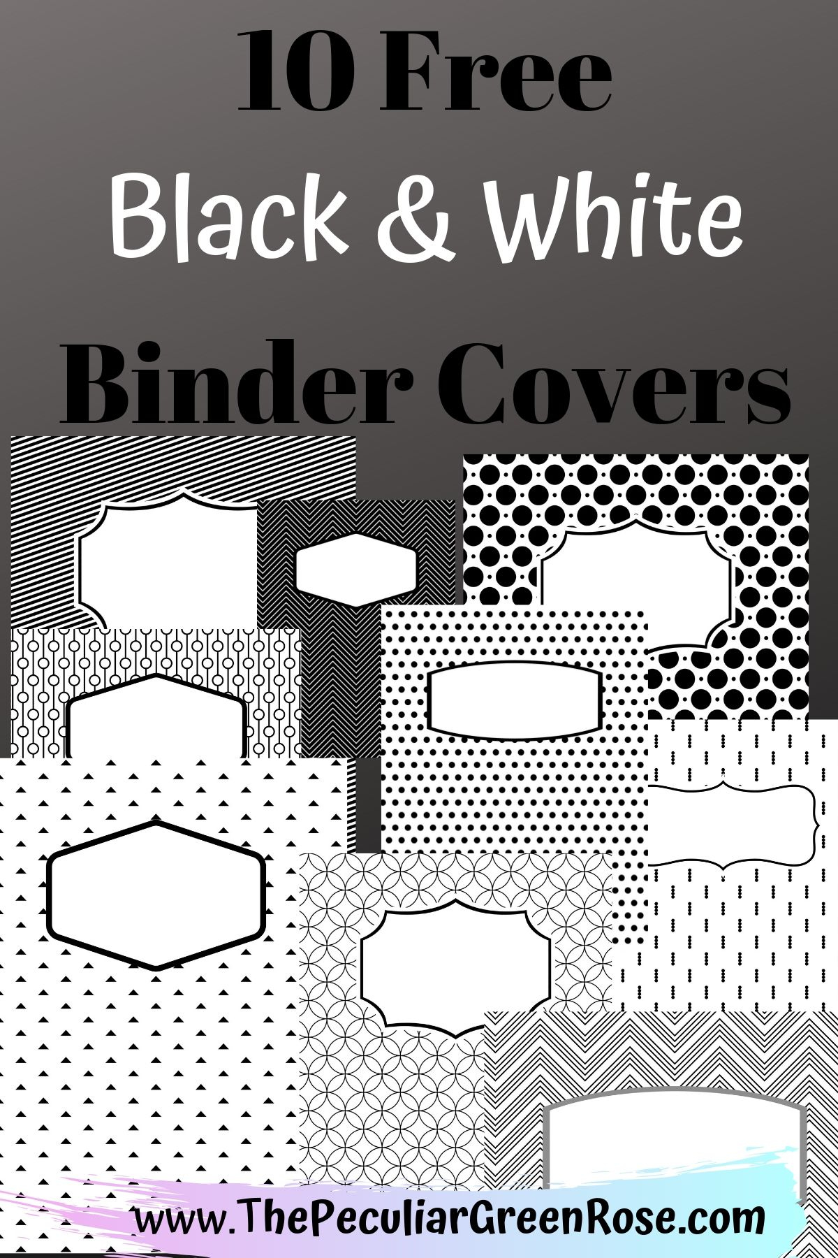 10 Free Variety Black &amp;amp; White Binder Covers - The Peculiar Green Rose throughout Binder Cover Templates Free Printable