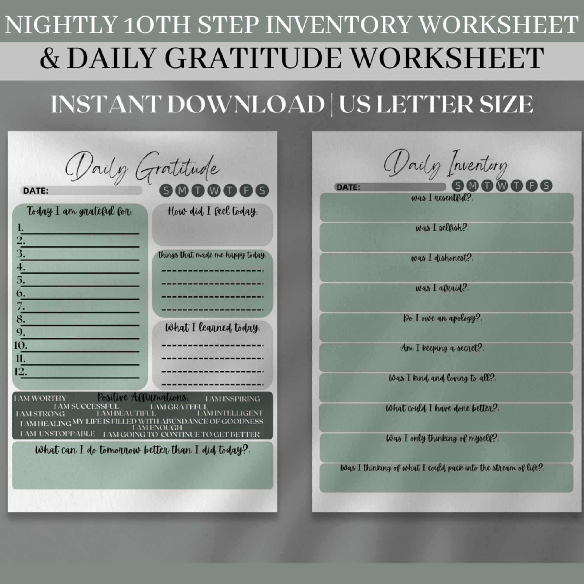 10Th Step Nightly Inventory Worksheet, Daily Gratitude Journal throughout Printable 10Th Step Nightly Inventory Worksheet