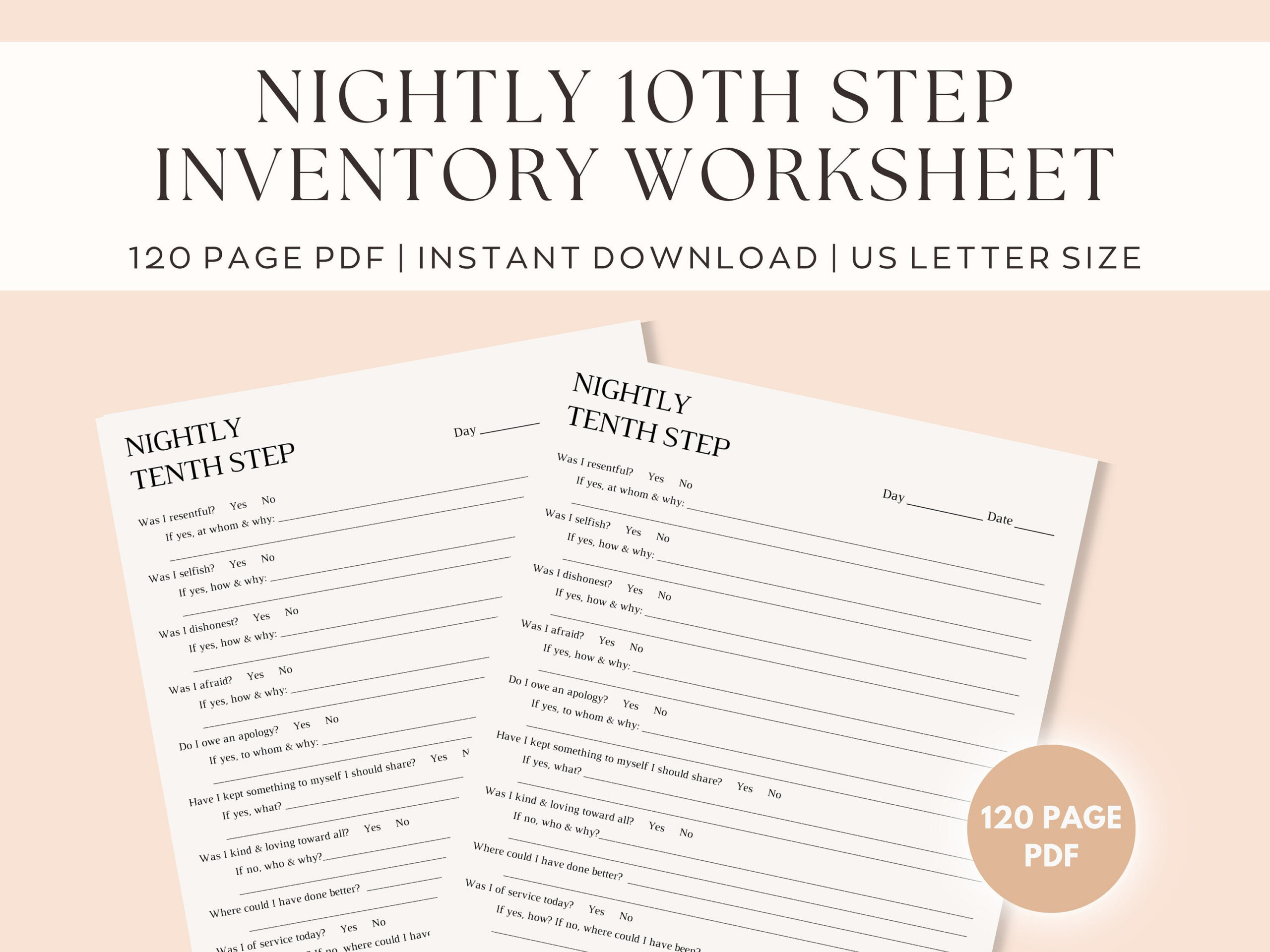 10Th Step Nightly Inventory Worksheet, Sobriety Worksheet with Printable 10th Step Nightly Inventory Worksheet