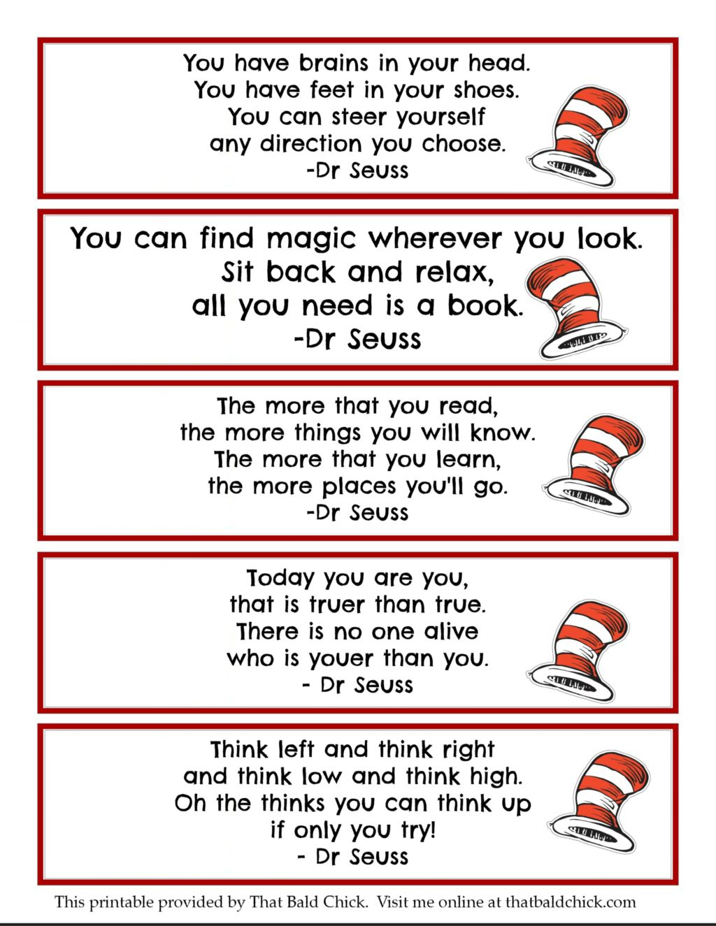 13+ Dr Seuss Printables + Free Bookmarks within Dr Seuss Free Printable Bookmarks