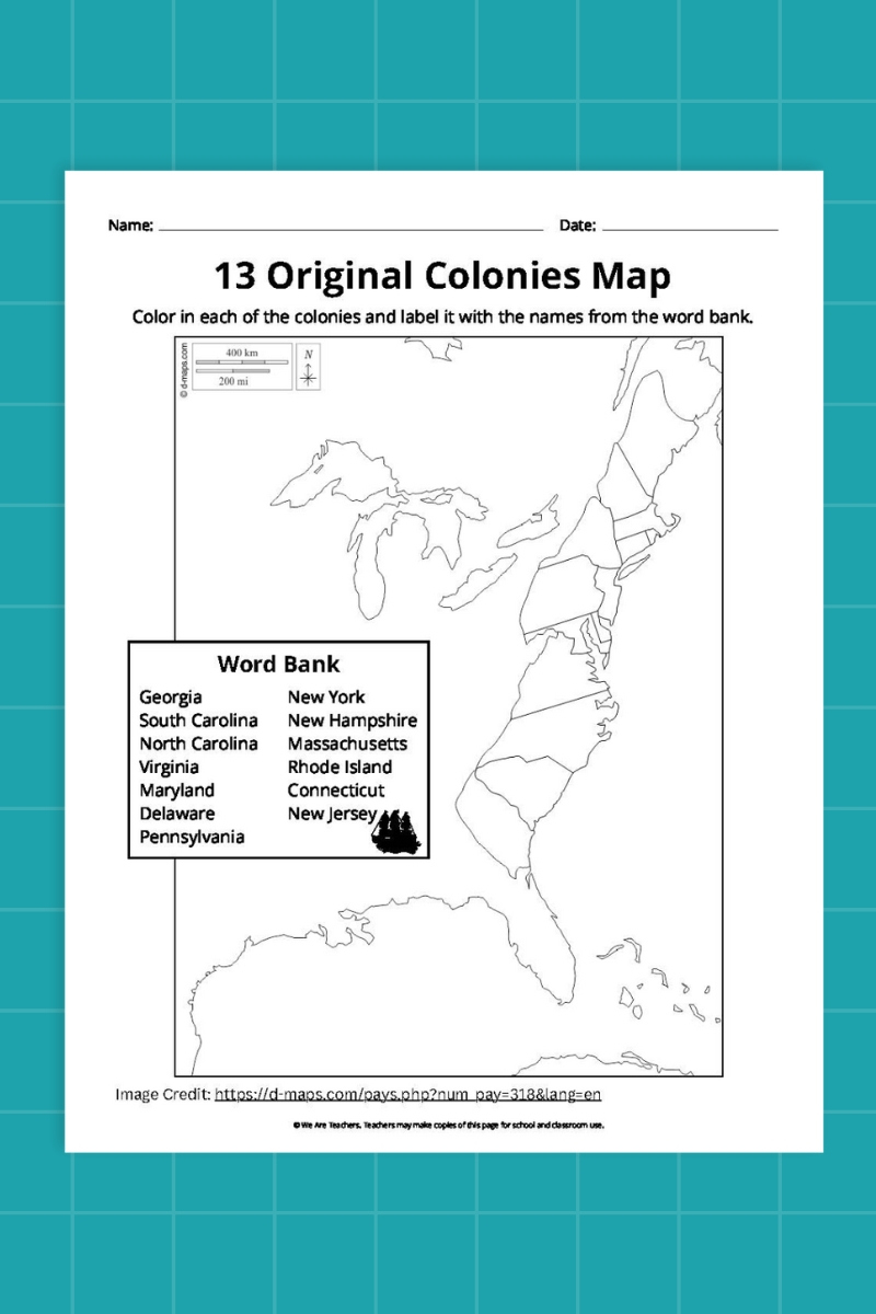 13 Original Colonies Map Bundle (Free Printable Worksheets) in 13 Colonies Map Printable Blank