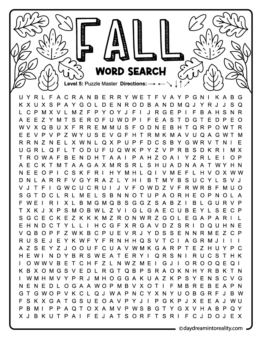 15 Fall Word Search Free Pdf Printables | 6 Levels Of Difficulty pertaining to Free Printable Word Searches For Fall
