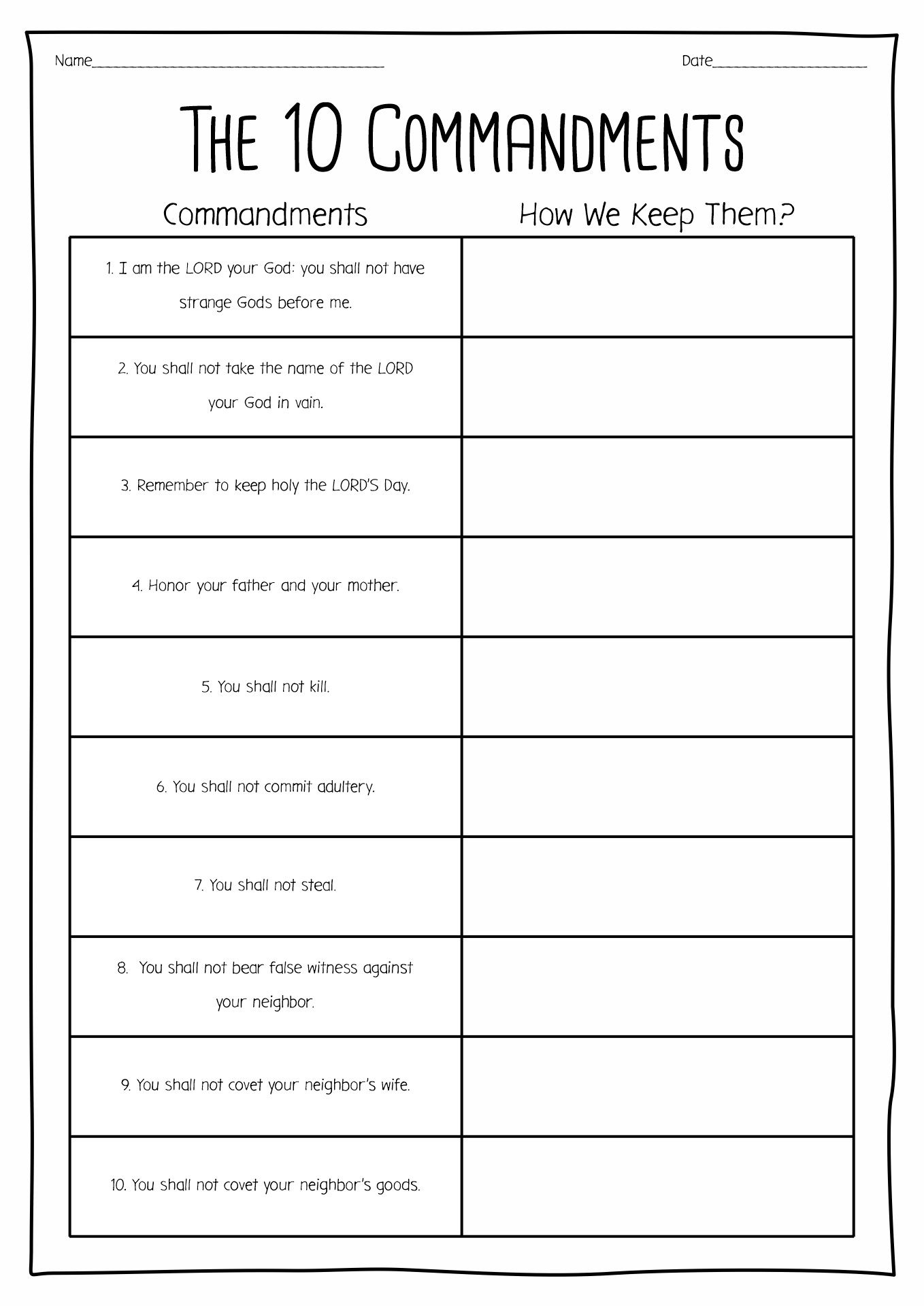 15 Free Printable 10 Commandments Worksheets for Printable Ten Commandments Worksheet
