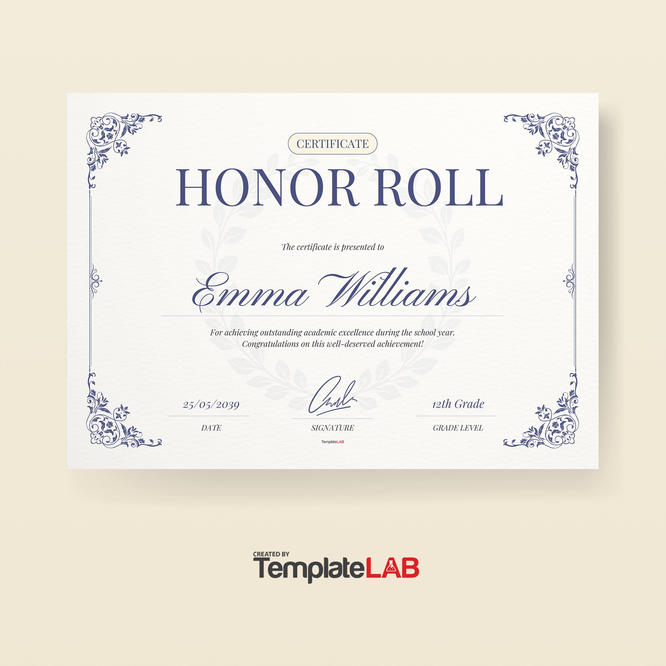 18 Printable Honor Roll Certificate Templates [100% Editable] for Free Printable Honor Roll Certificates