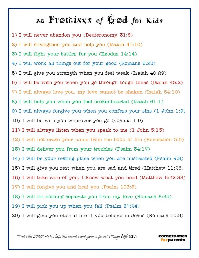 20 Promises Of God For Kids | Cornerstones For Parents for Printable List of God&amp;amp;#039;s Promises