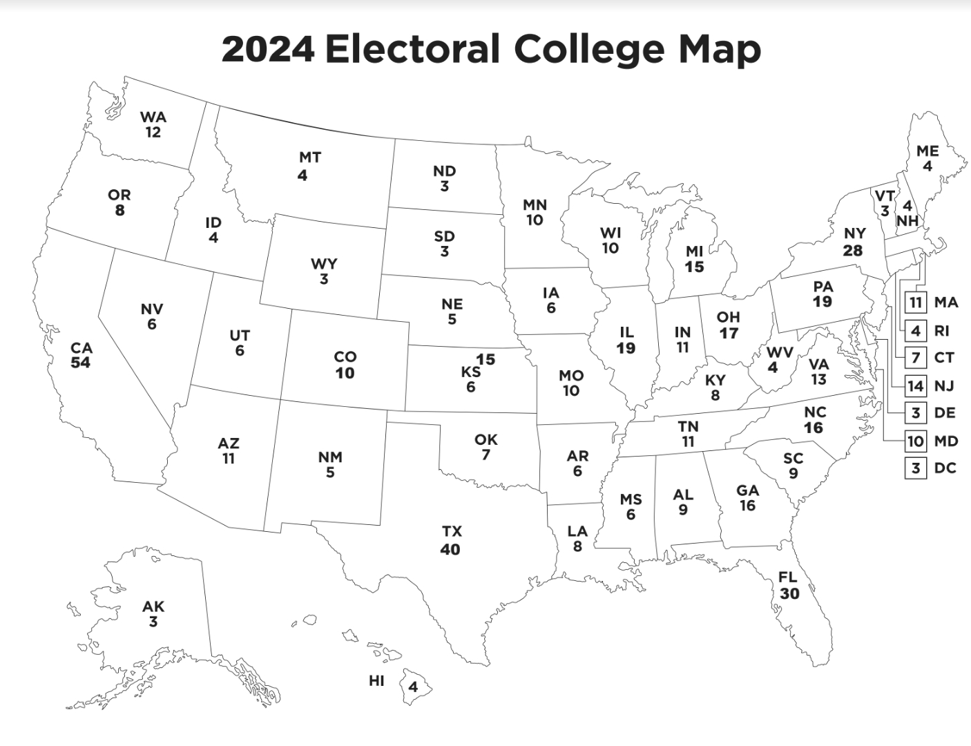 2024 Free Printable Electoral College Map - Classy Mommy throughout Electoral College Map Blank Printable