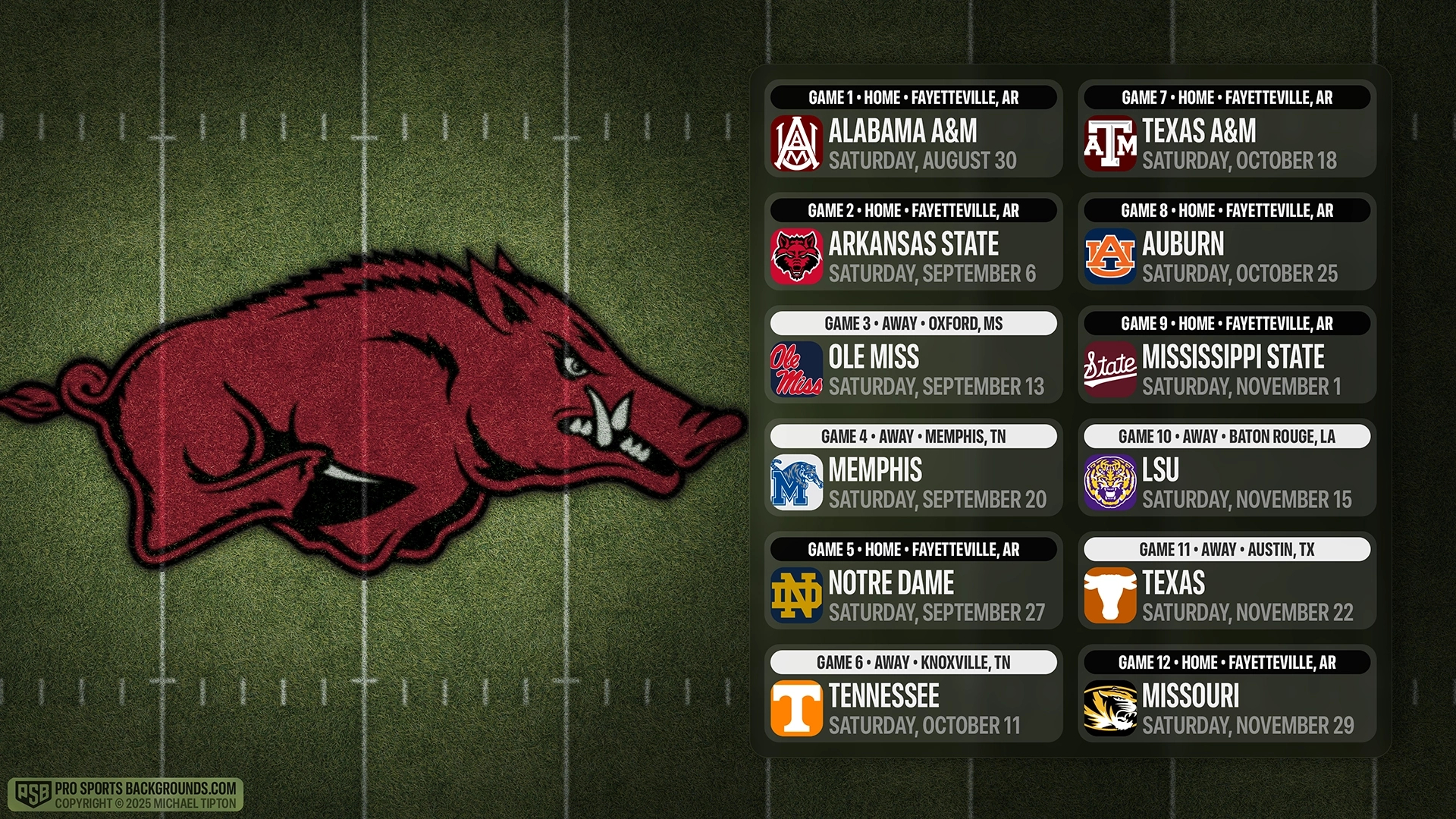 2025 Arkansas Razorbacks Wallpapers &amp;amp; Full Season Schedules for Arkansas Razorback Football Schedule Printable