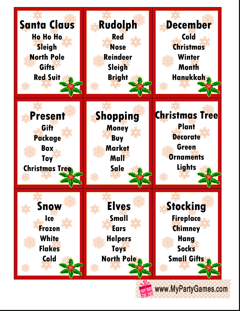 25 Free Printable Christmas Taboo Game Cards intended for Christmas Taboo Game Free Printable