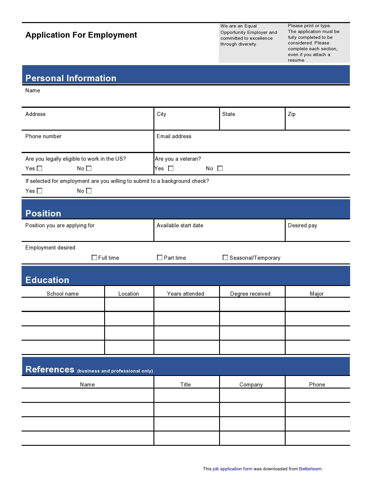 27 Basic Employment Application Templates [Free] for Free Printable Application For Employment