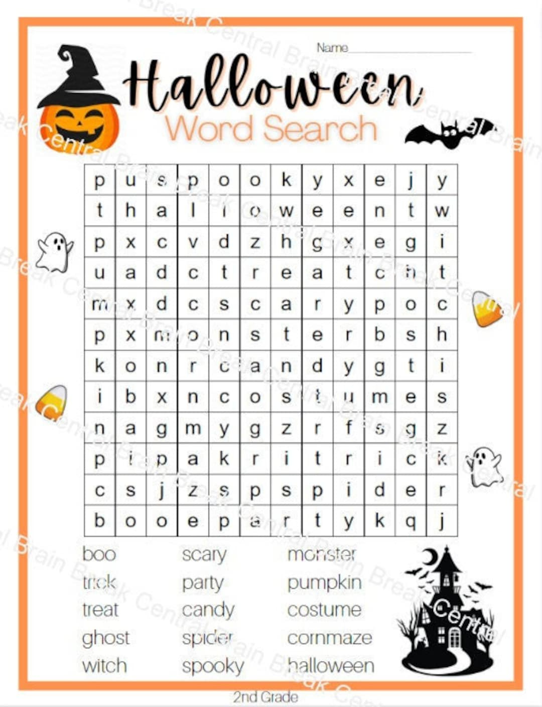 2Nd Grade Halloween Word Search With Answer Key - Etsy with 2Nd Grade Word Search Printable