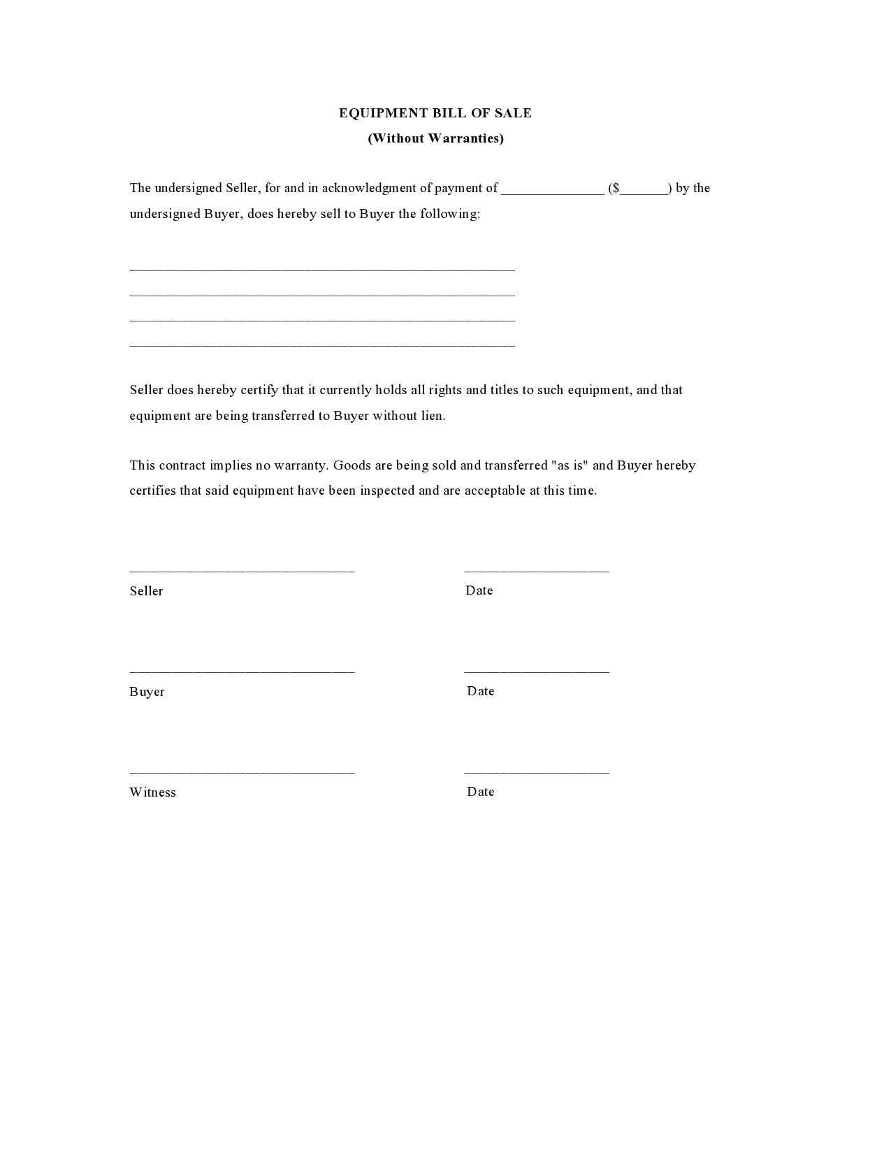 30 Free Equipment Bill Of Sale Templates (Word | Pdf for Equipment Bill of Sale Printable