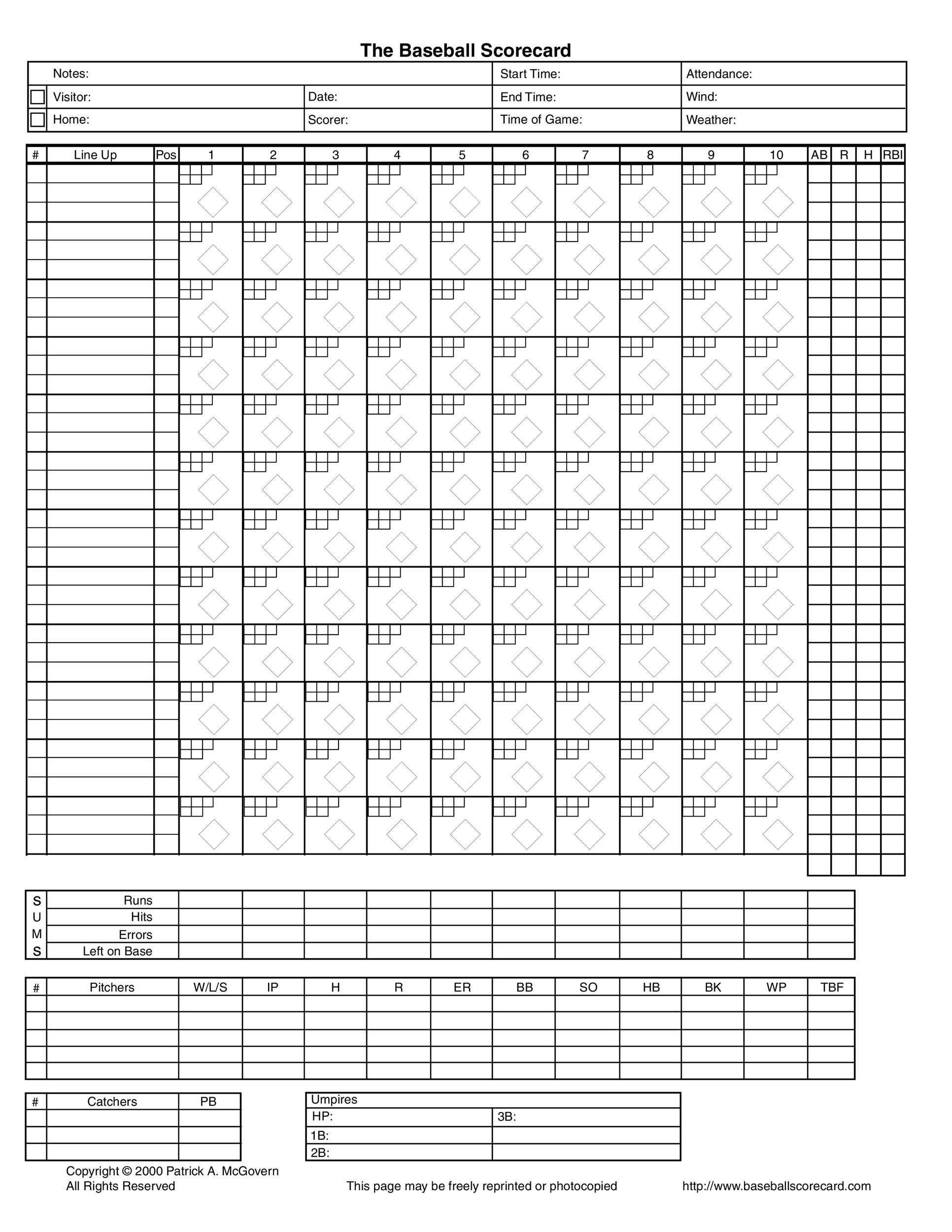 30+ Printable Baseball Scoresheet / Scorecard Templates ᐅ Templatelab regarding Free Baseball Score Sheet Printable