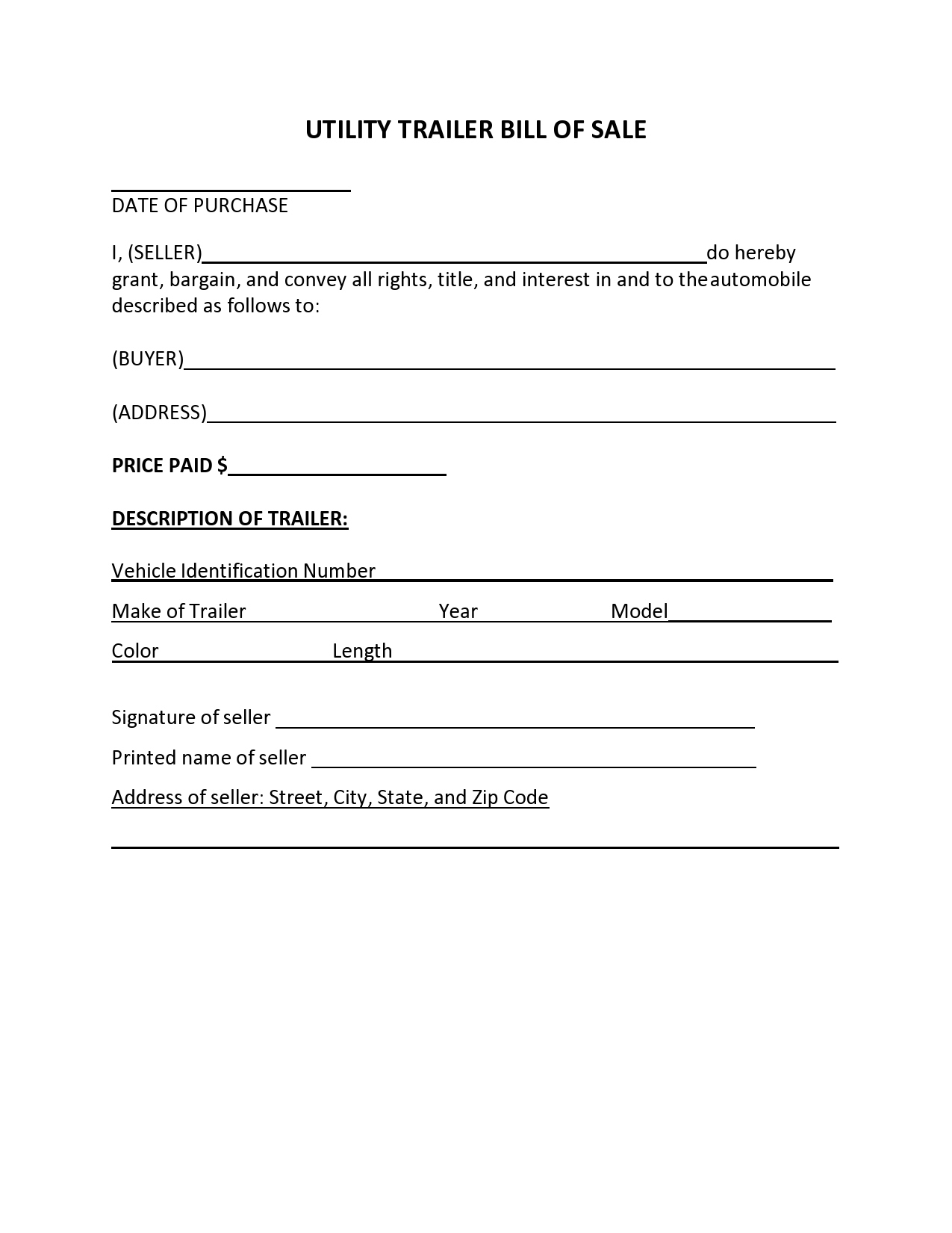 38 Printable Trailer Bill Of Sale Templates [Word] - Templatelab regarding Printable Trailer Bill of Sale