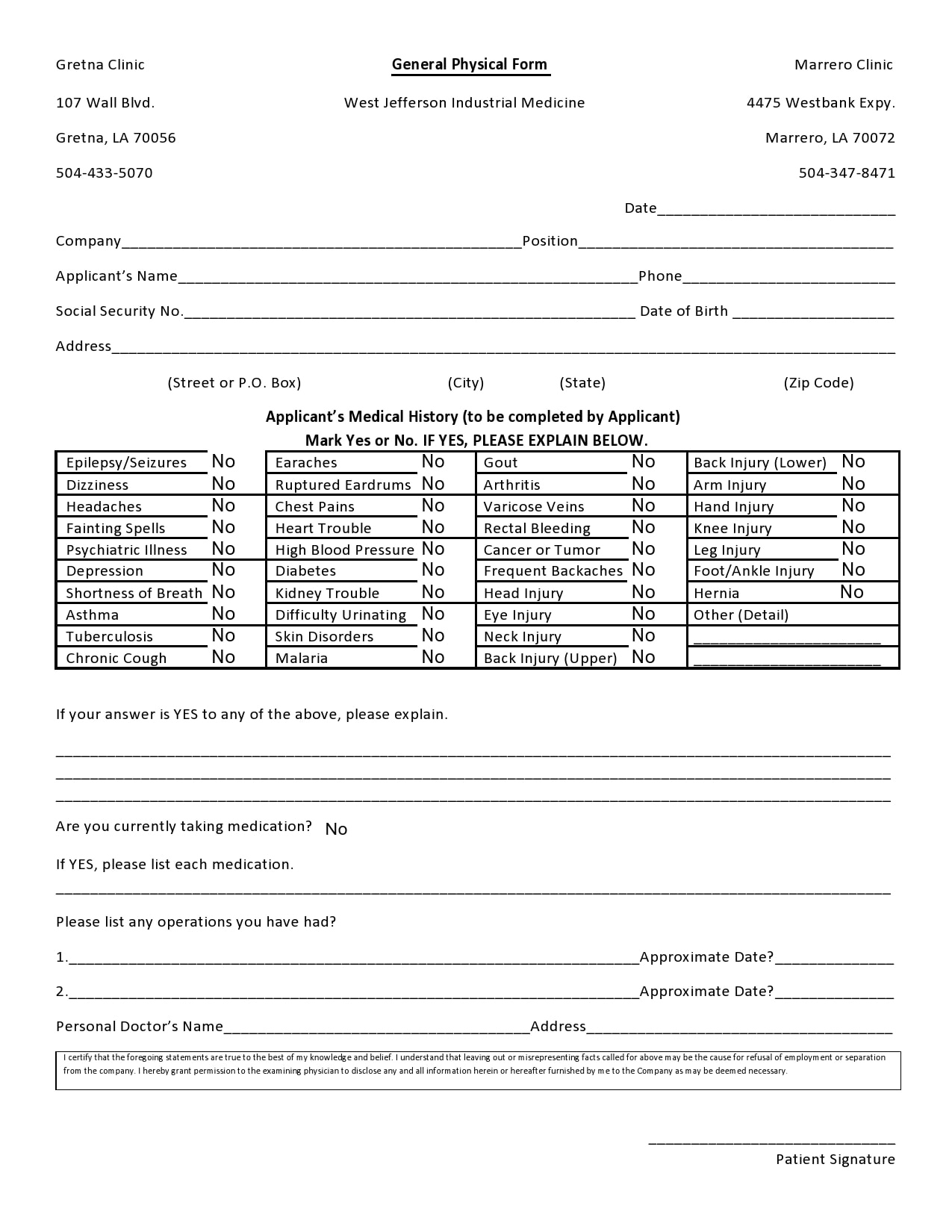 40 Printable Physical Forms For Work (100% Free) - Templatearchive with regard to Printable Pre Employment Physical Form