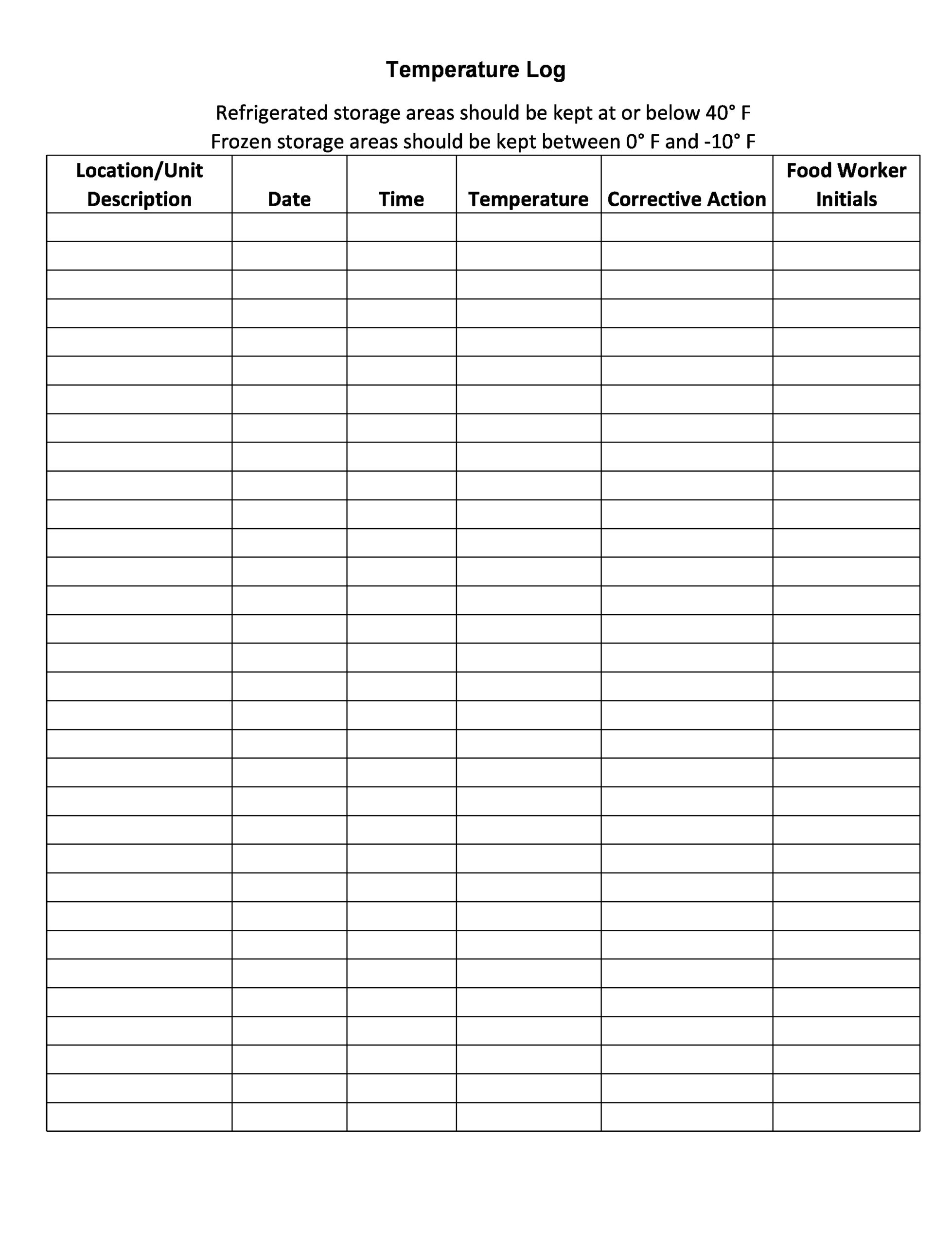 40 Printable Temperature Log Sheets (Word, Excel, Pdf) intended for Pdf Free Printable Refrigerator Temperature Log Sheet