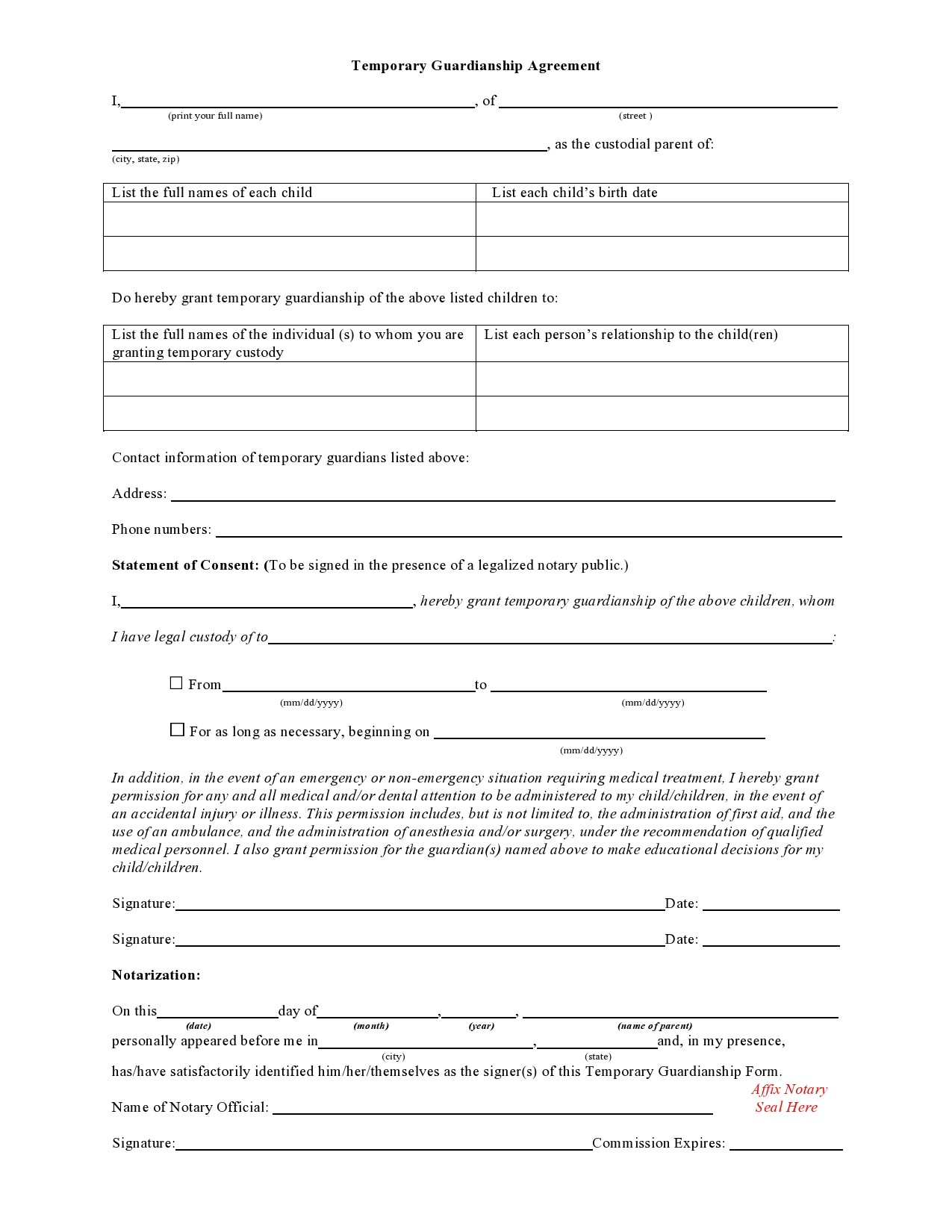 40 Printable Temporary Guardianship Forms [All States] in Printable Legal Guardianship Forms