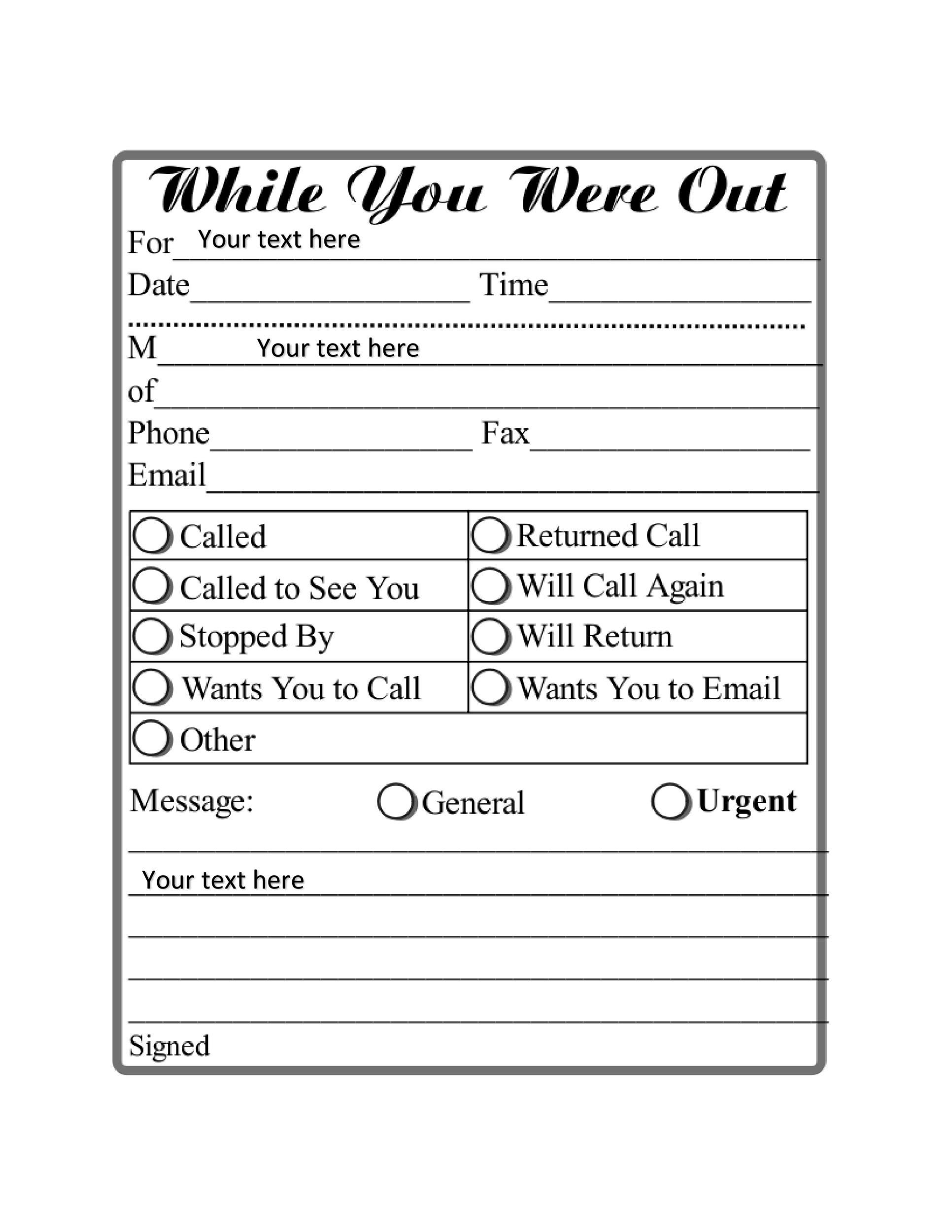 40 Voicemail Greetings &amp;amp; Phone Message Templates [Business, Funny pertaining to Free Printable Phone Message Template Word