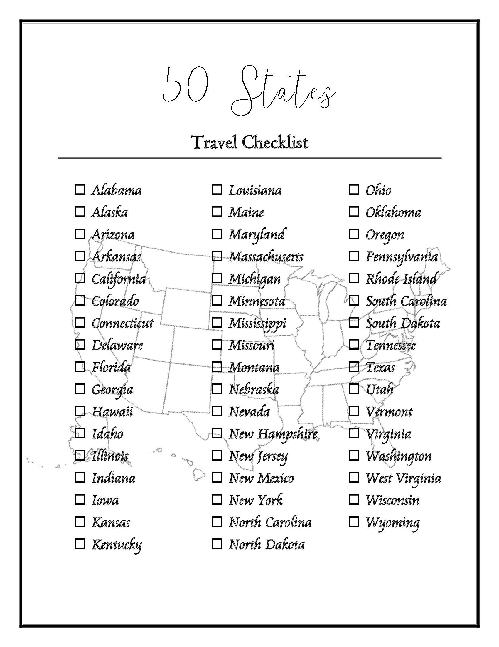 50 Us States Checklist - Worksheets Library within 50 States in Alphabetical Order Printable
