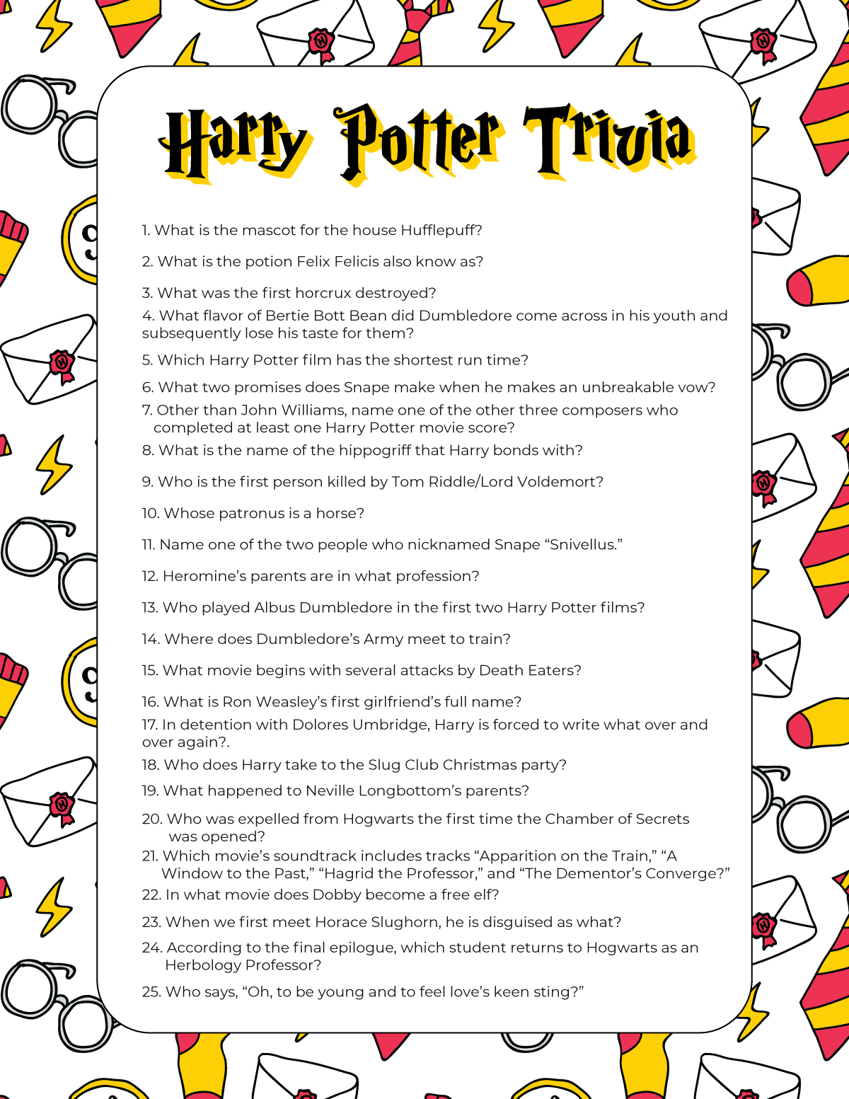 51 Harry Potter Trivia Questions (Free Printable Quiz) - Play for Printable Harry Potter House Quiz
