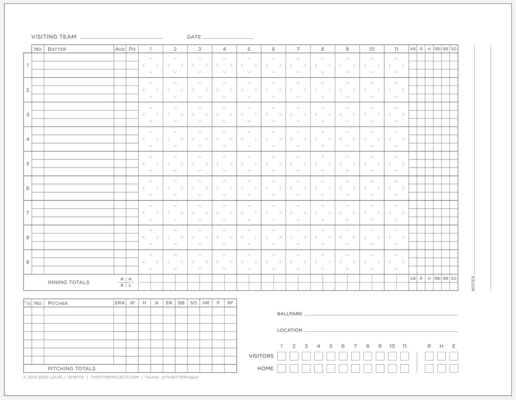 6 Free Printable Baseball Scorecards/Scorebook Pages in Free Baseball Score Sheet Printable