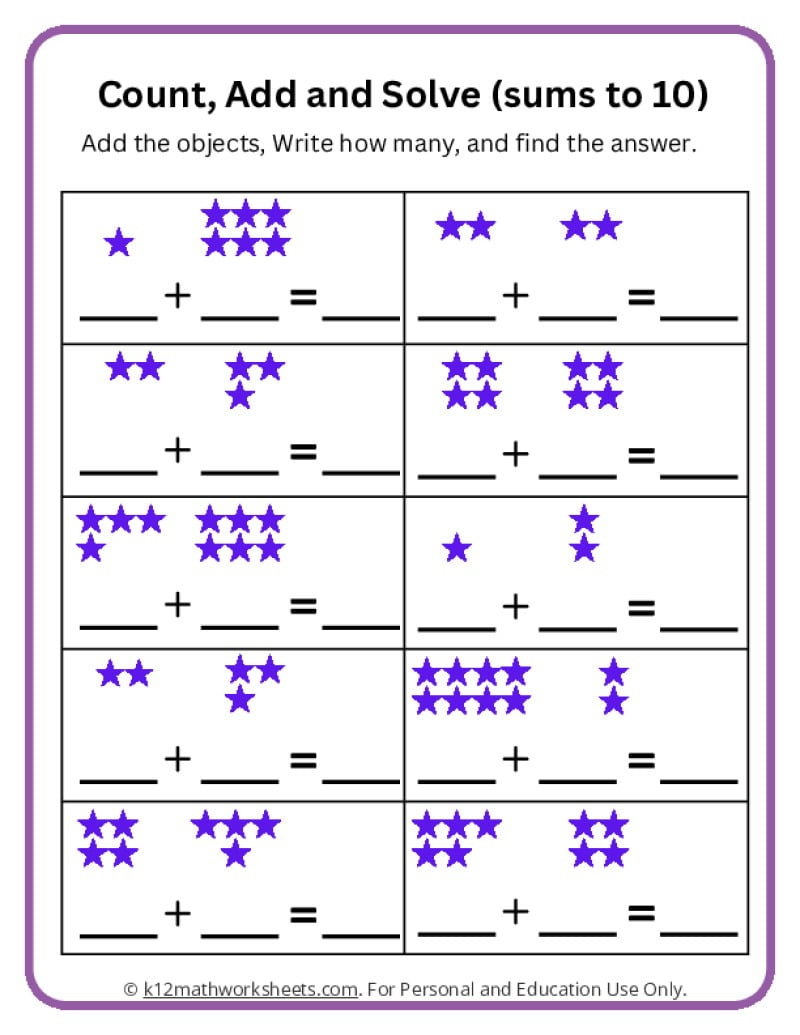 Addition Worksheets For Kindergarten pertaining to Free Printable Kindergarten Addition Worksheets