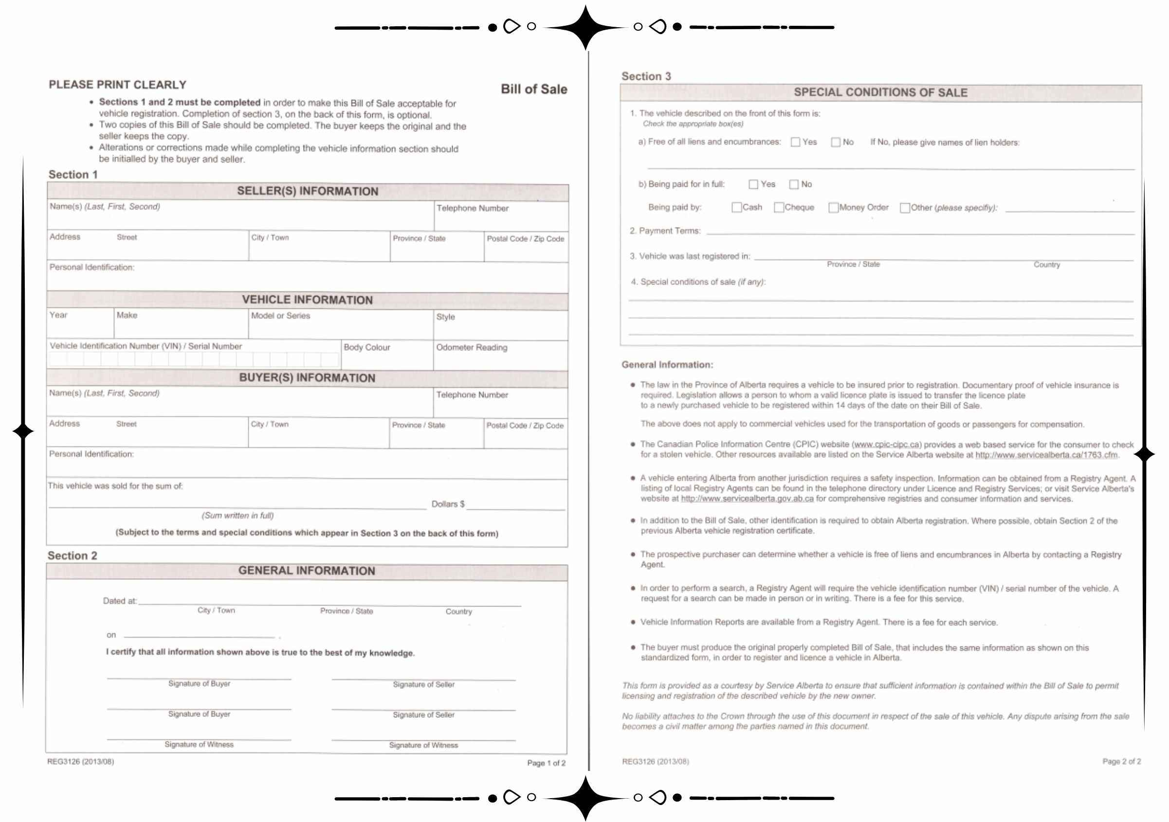 Alberta Car Bill Of Sale [Free Printable Templates] - Print in Alberta Printable Bill of Sale