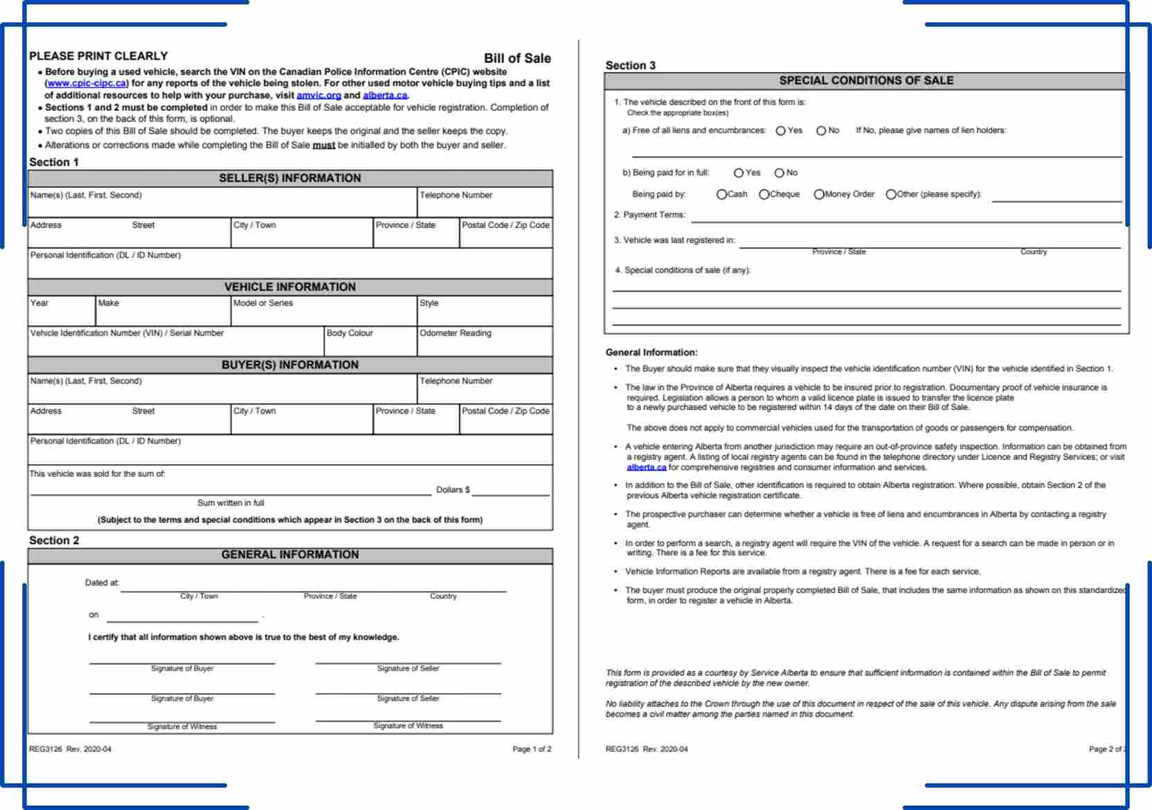 Alberta Vehicle Bill Of Sale Canada [Free Printable, Pdf] - Print throughout Alberta Printable Bill Of Sale