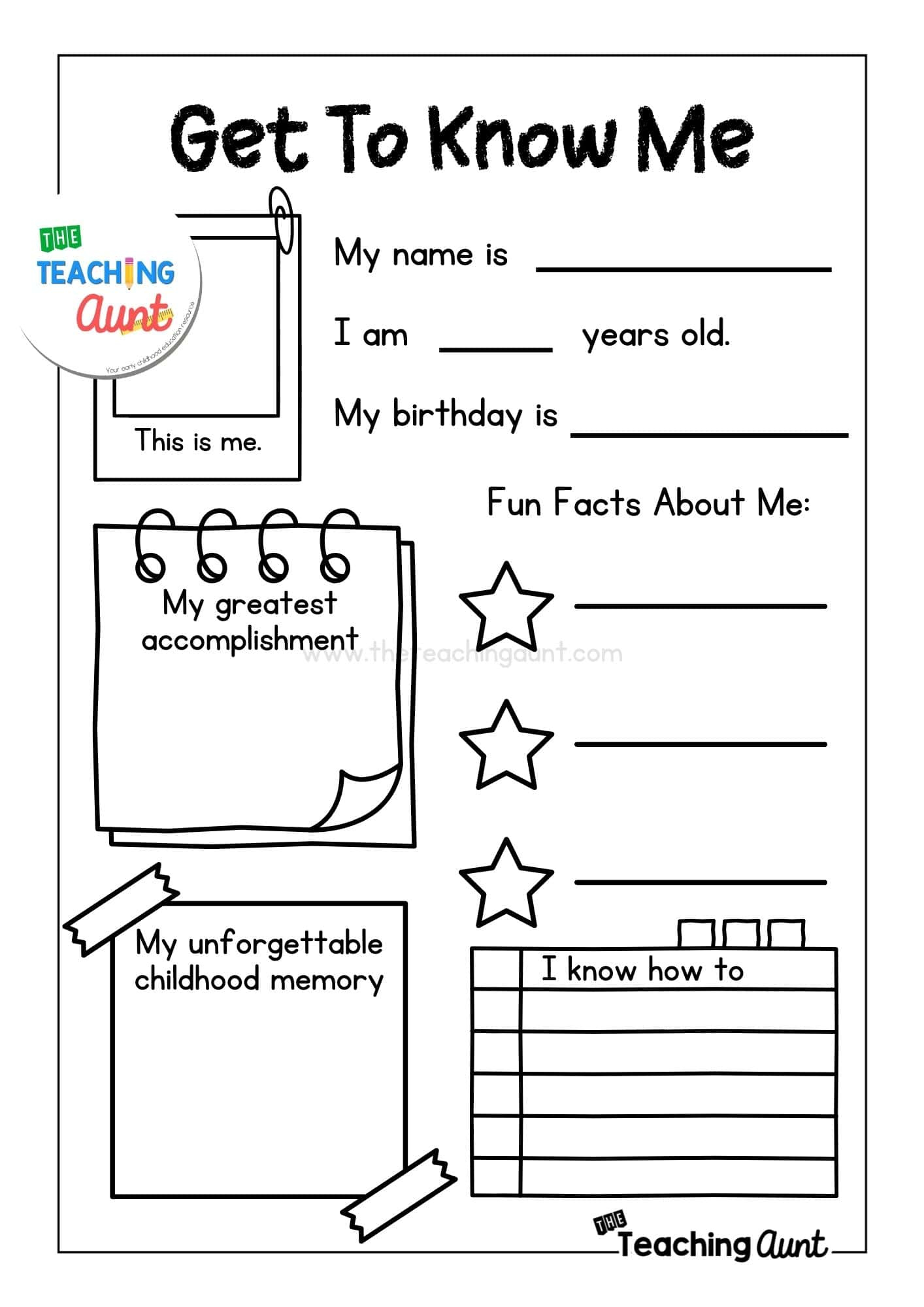 All About Me Worksheets Free Printable - The Teaching Aunt in All About Me Printable Free