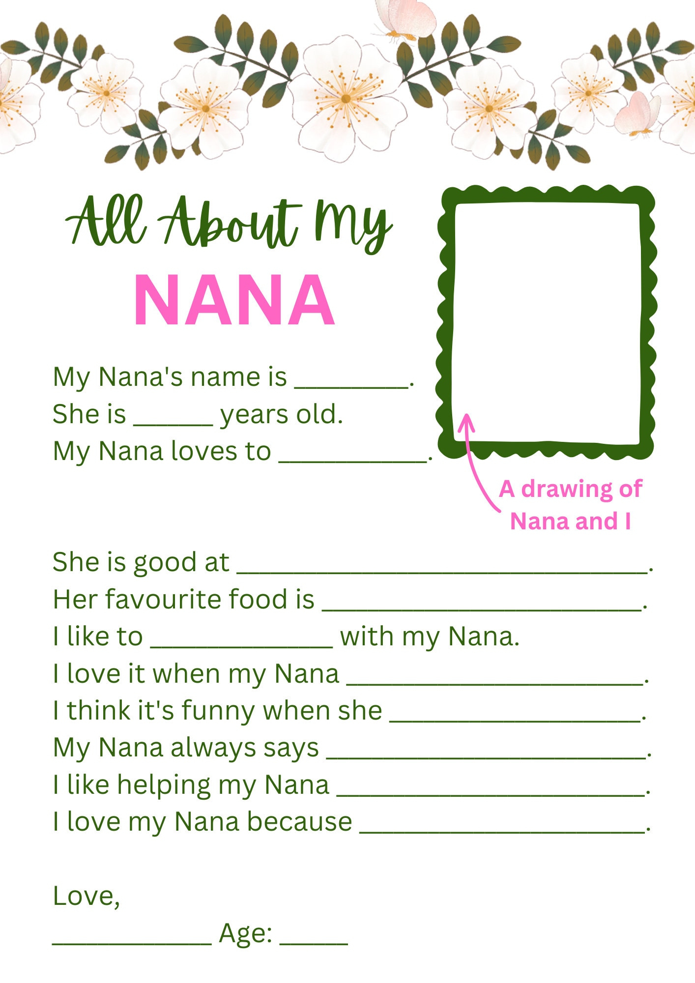 All About My Nana Digital Printable - Etsy intended for All About My Nana Free Printable