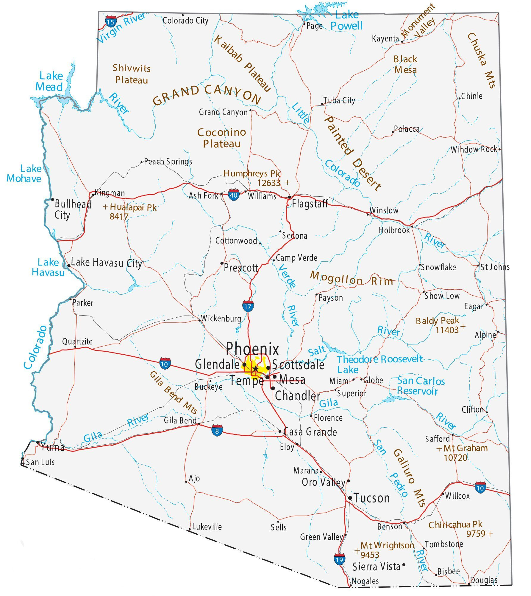 Arizona Map - Cities And Roads - Gis Geography for Free Printable Map Of Arizona