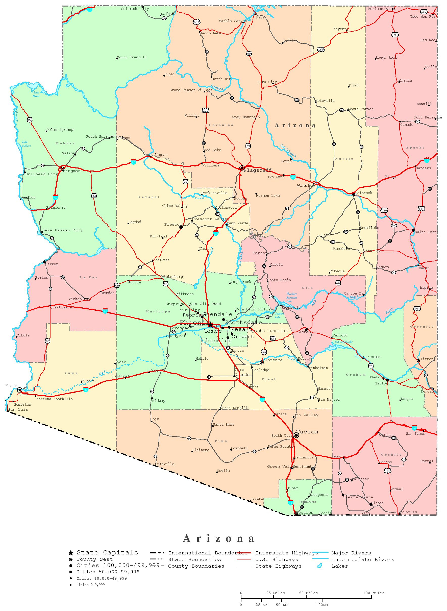 Arizona Printable Map for Free Printable Map Of Arizona