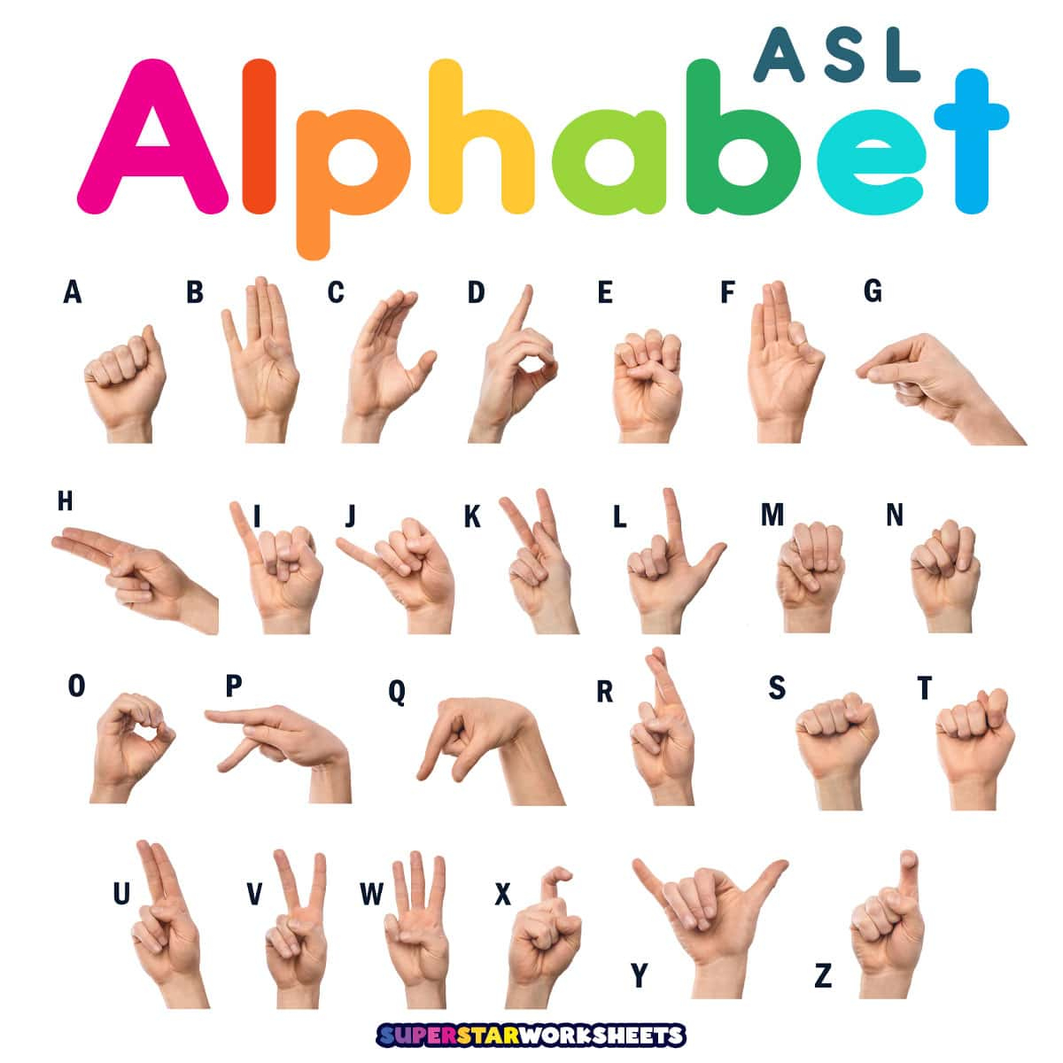 Asl Alphabet - Superstar Worksheets inside American Sign Language Alphabet Printable Chart