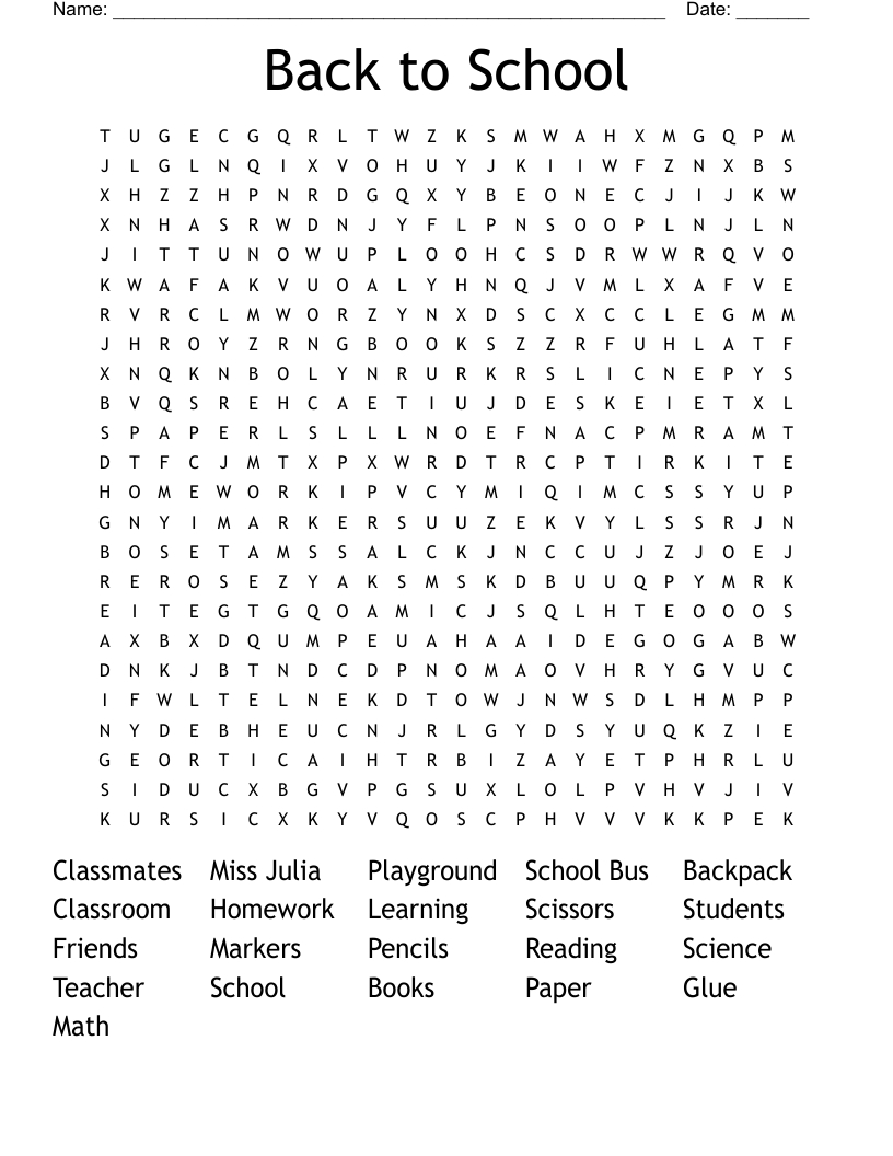 Back To School Word Search - Wordmint in Back to School Word Search Free Printable
