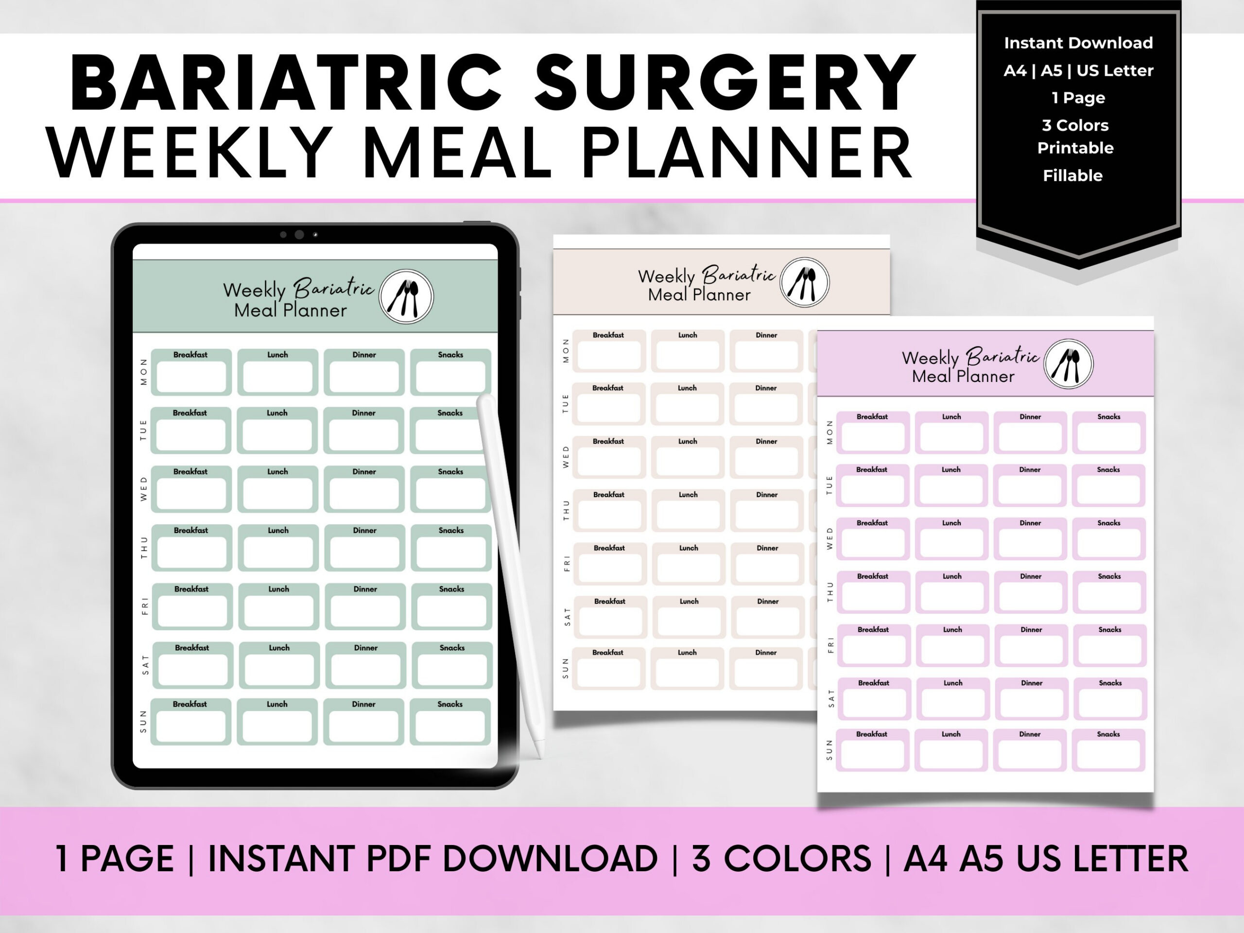Bariatric Meal Planner, Magen Sleeve Menu Journal, Magenbypass for Printable Bariatric Meal Plan