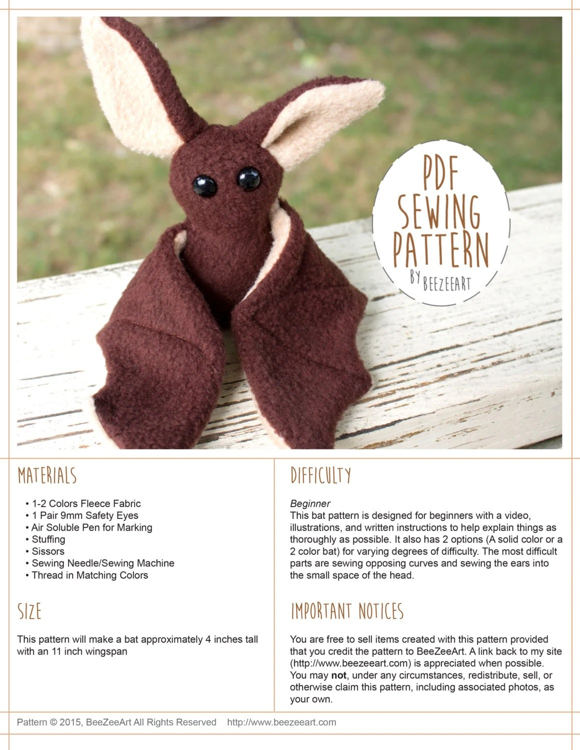 Bat Plush Pattern in Printable Free Plush Pattern Bat