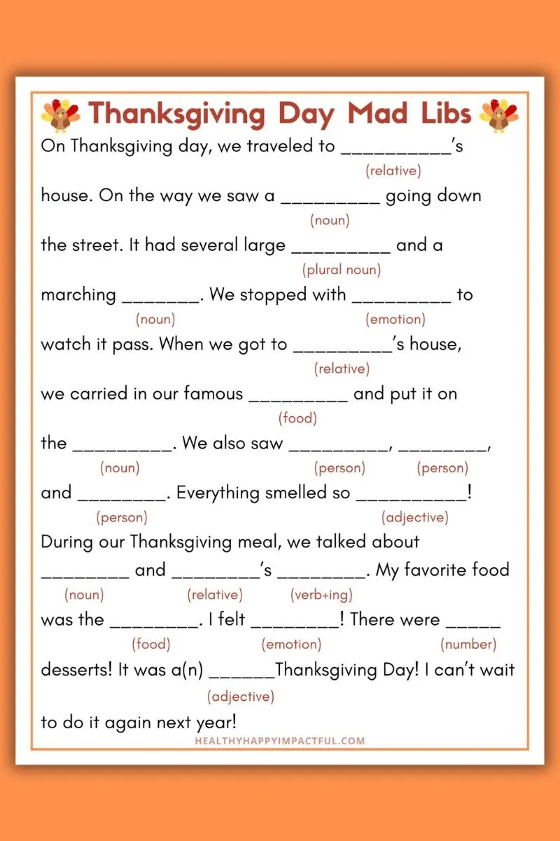 Best Thanksgiving Mad Libs Free Printable (Use It This Year!) regarding Free Thanksgiving Mad Libs Printables