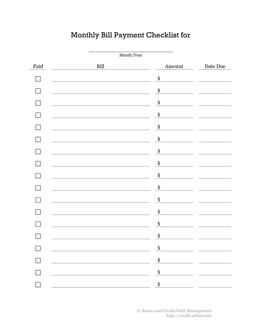 Bill Payment Checklist ≡ Fill Out Printable Pdf Forms Online intended for Bill Payment Checklist Free Printable