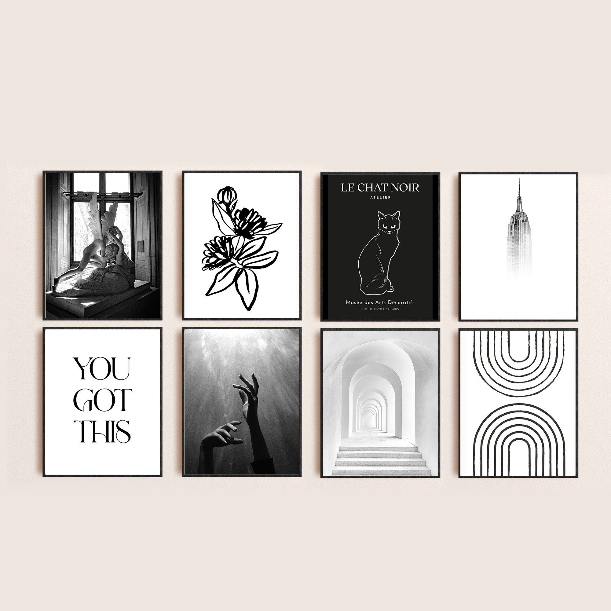 Black And White Abstract Gallery Wall Art Set Of 8 (Digital in Black And White Printable Wall Art