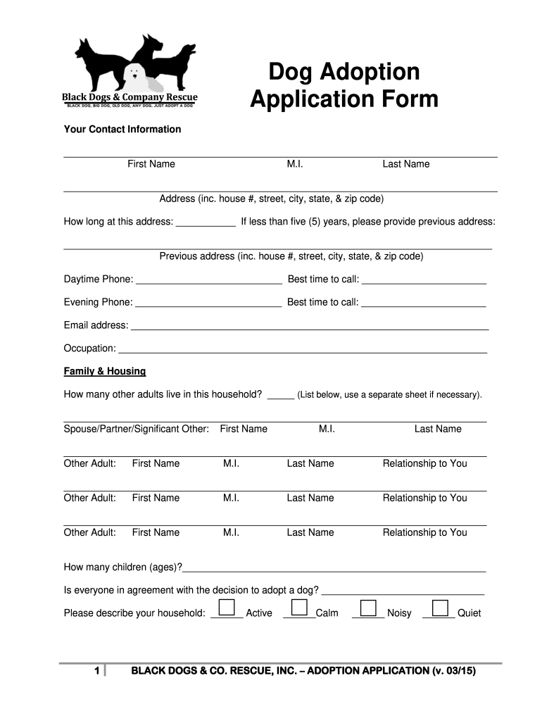 Black Dogs Company Rescue Dog Adoption Form - Fill Online with regard to Free Printable Pet Adoption Forms