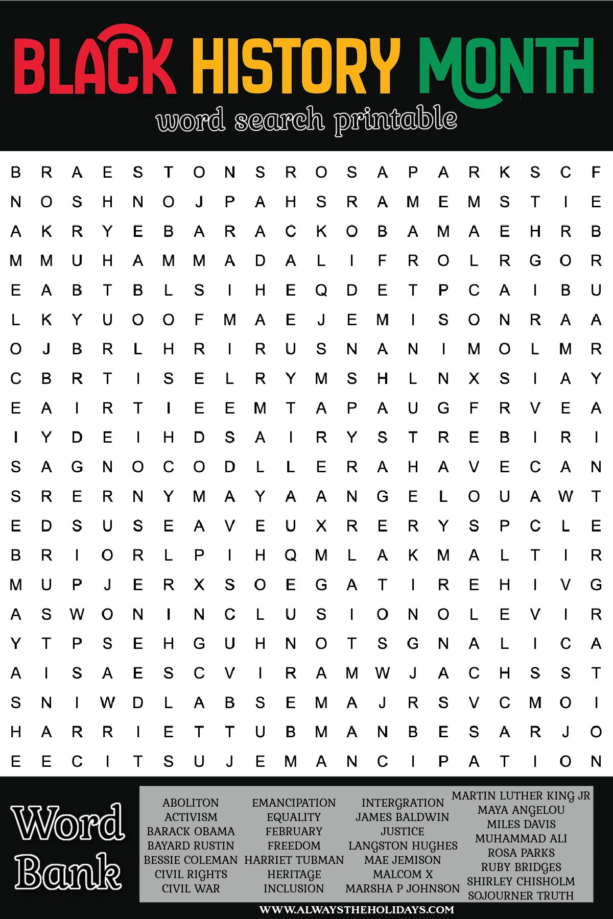 Black History Month Word Search - Free Printable With Answer Key with Black History Word Search Free Printable