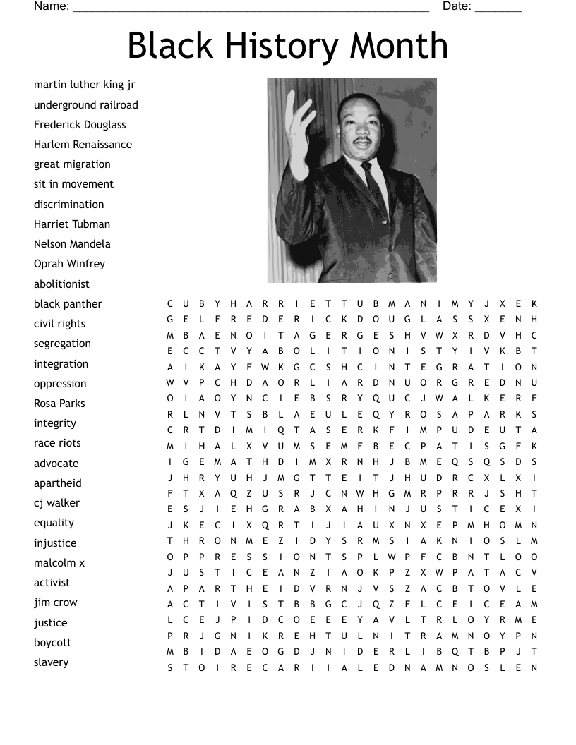 Black History Month Word Search - Wordmint inside Black History Word Search Free Printable