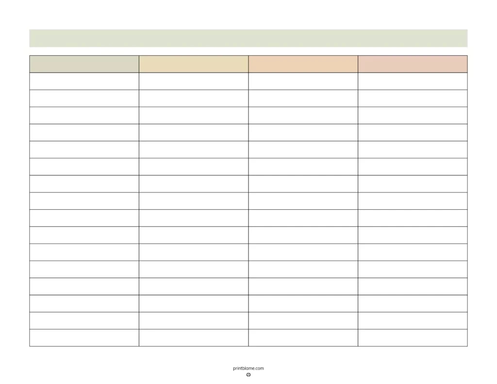 Blank 4 Column Chart Templates - Free 4 Column Tables Pdfs within Printable 4 Column Chart Template