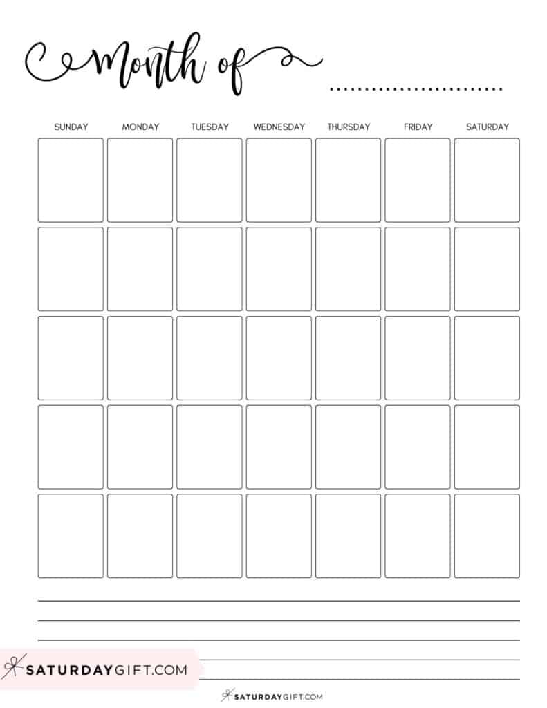 Blank Calendar Templates - 29 Cute &amp;amp; Free Printables | Saturdaygift regarding Free Printable Blank Monthly Calendars