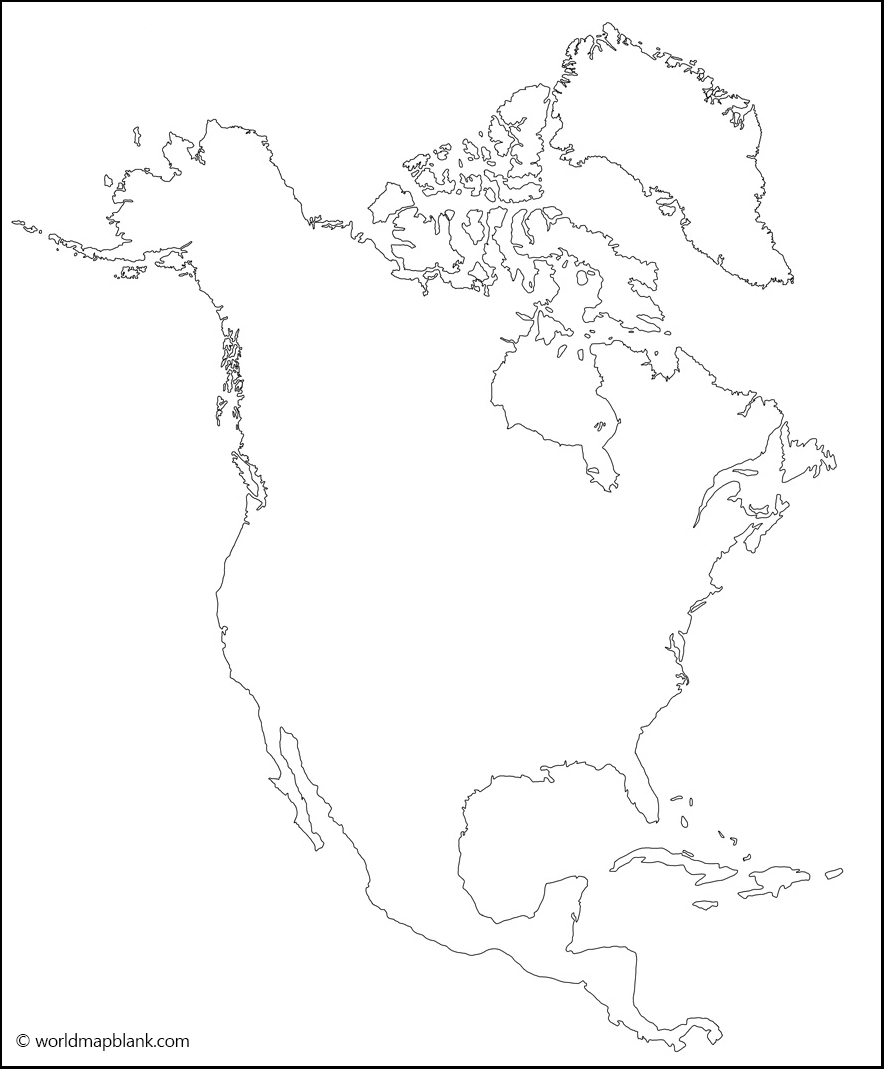 Blank North America Map – Outline, Countries [Image/Pdf] regarding Printable Blank Map of America