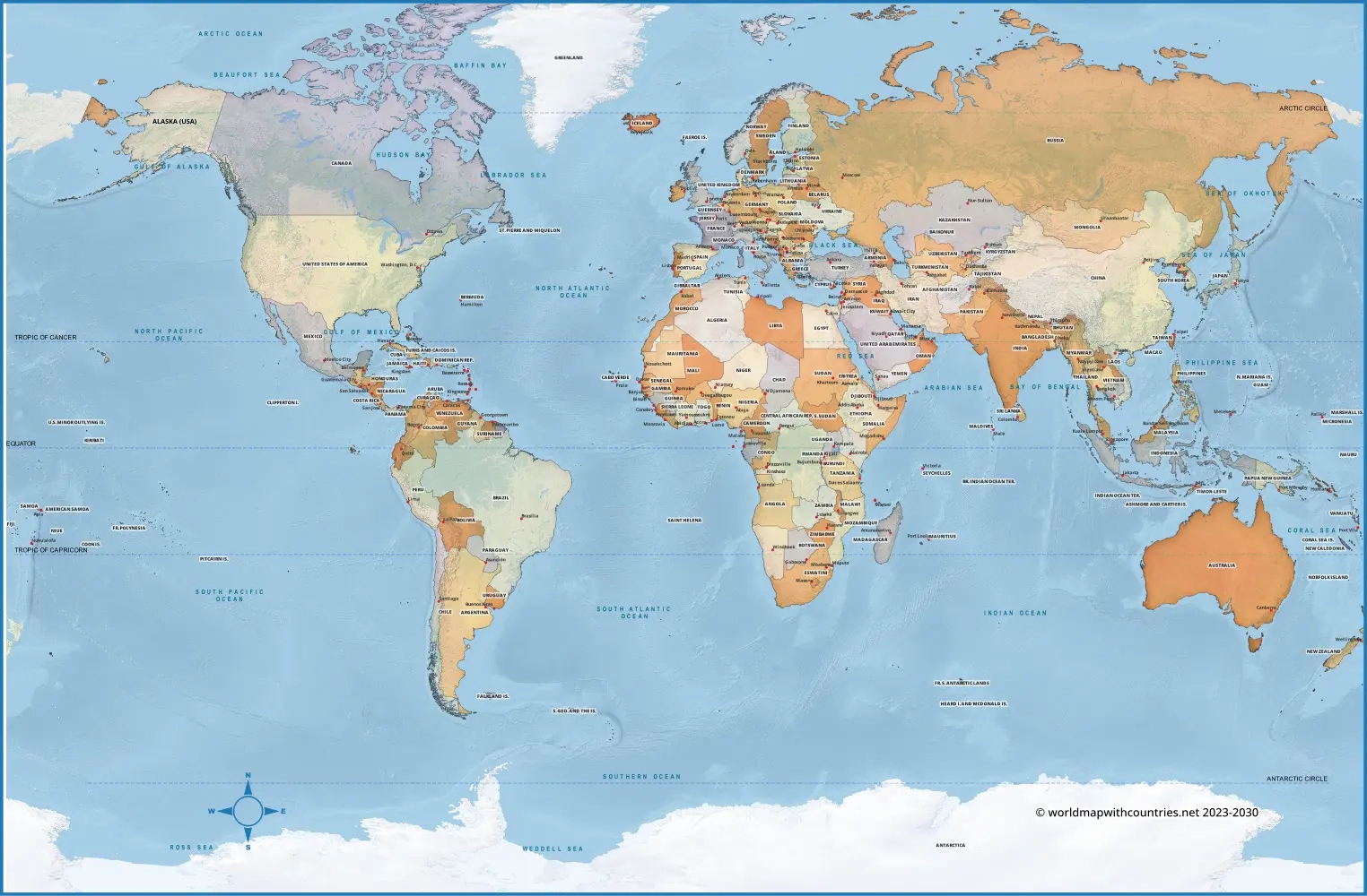 Blank Printable World Map With Countries &amp;amp; Capitals for Printable Countries Of The World Map