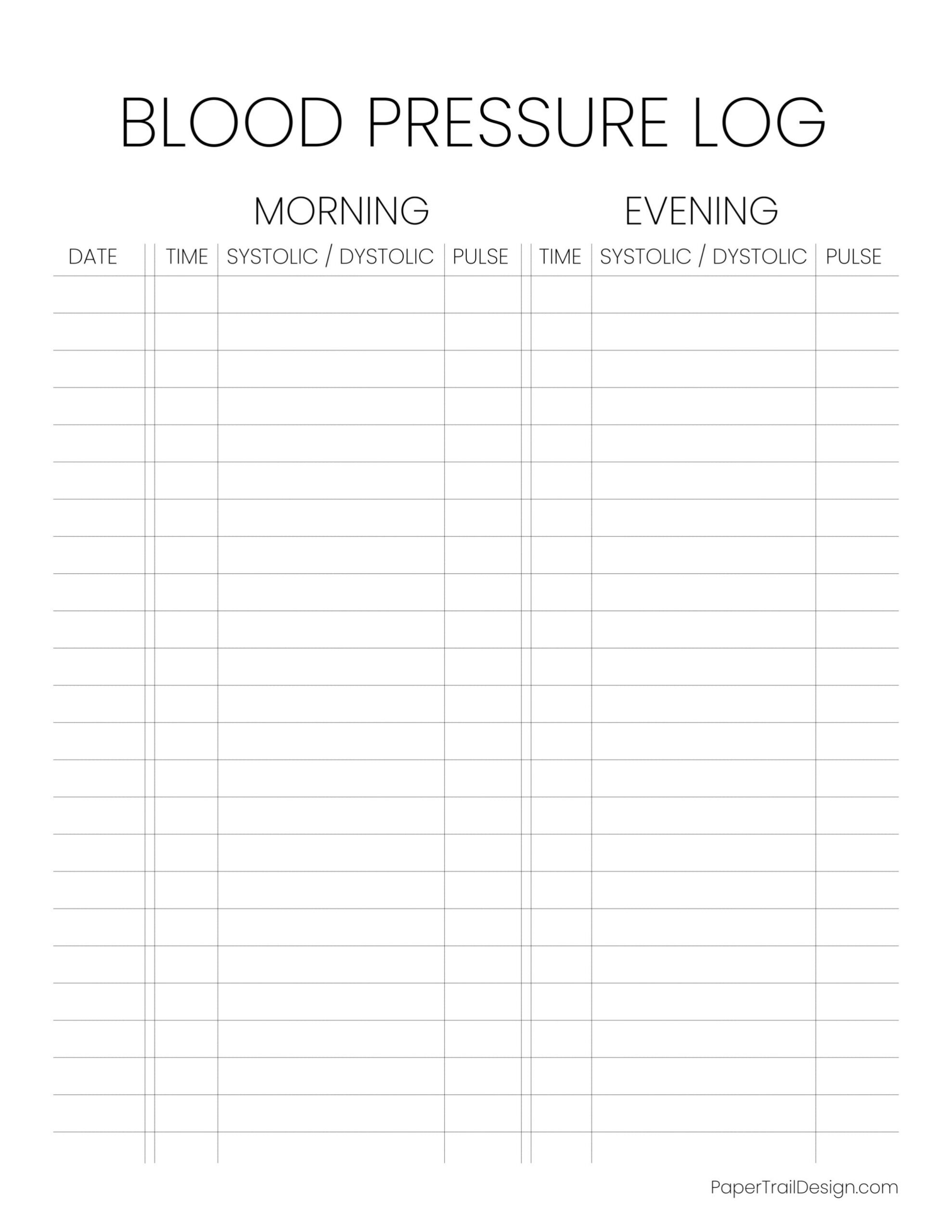 Blood Pressure Log Sheet - Paper Trail Design inside Blood Pressure Log Free Printable