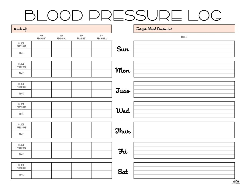 Blood Pressure Logs - 25 Free Printables | Printabulls regarding Blood Pressure Log Free Printable