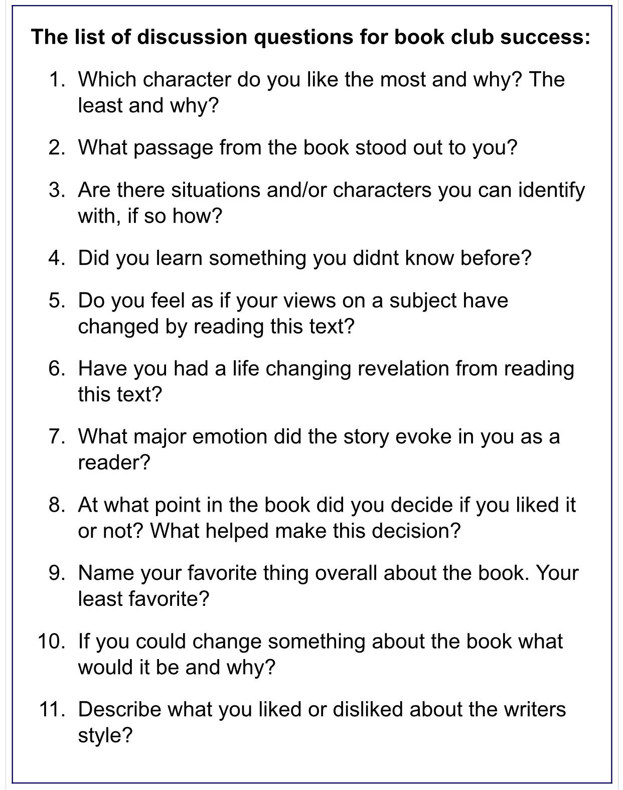 Book Club Discussion Questions intended for Printable Book Club Discussion Questions