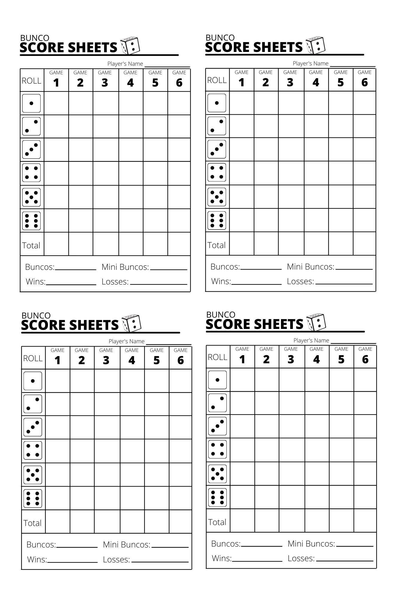 Bunco Score Sheets X4 - Bunco Score Sheets - Printable Pdf - Etsy inside Free Bunco Score Sheets Printable