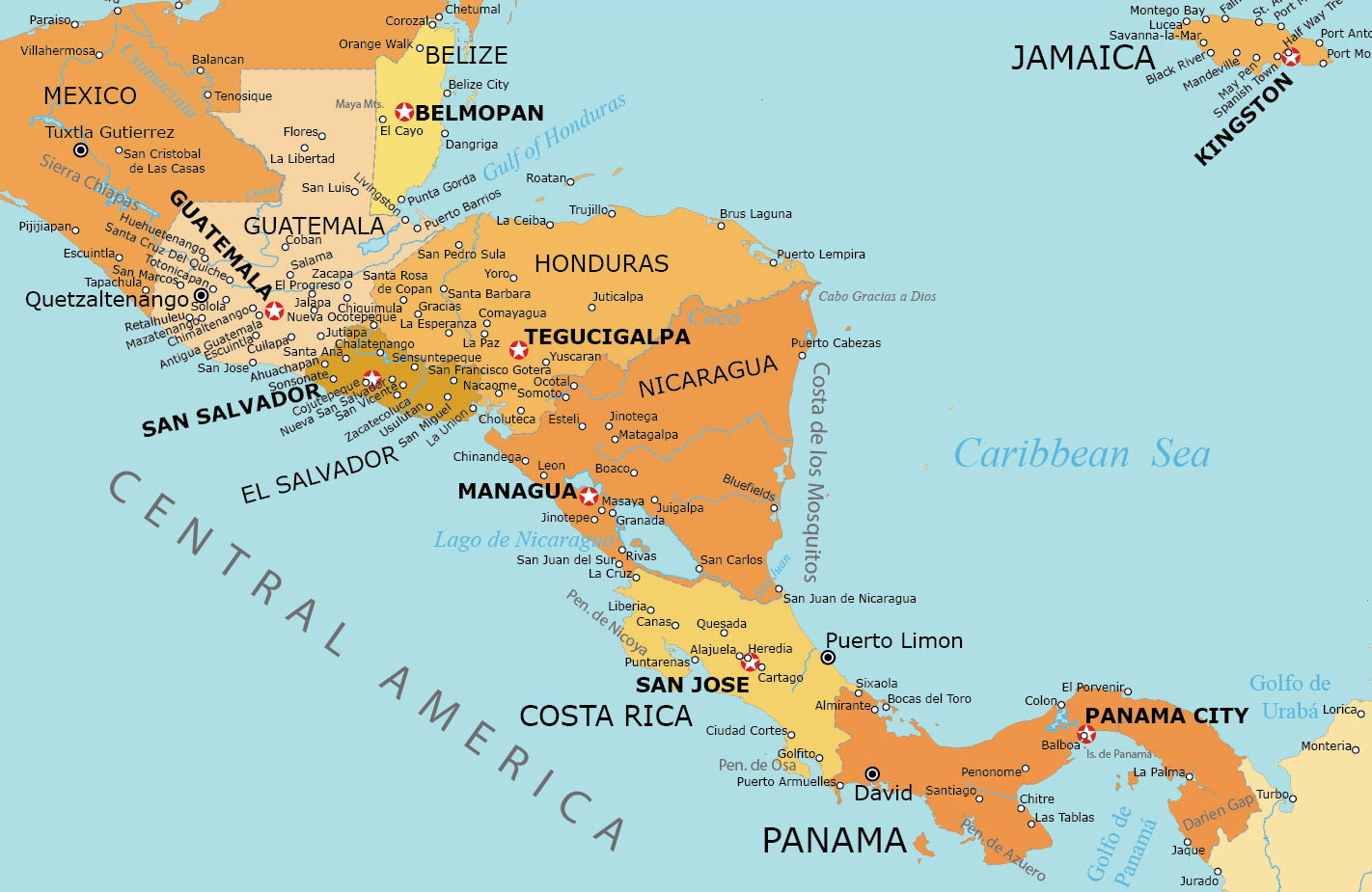 Central America Map - Countries And Cities - Gis Geography for Map of Central America Printable